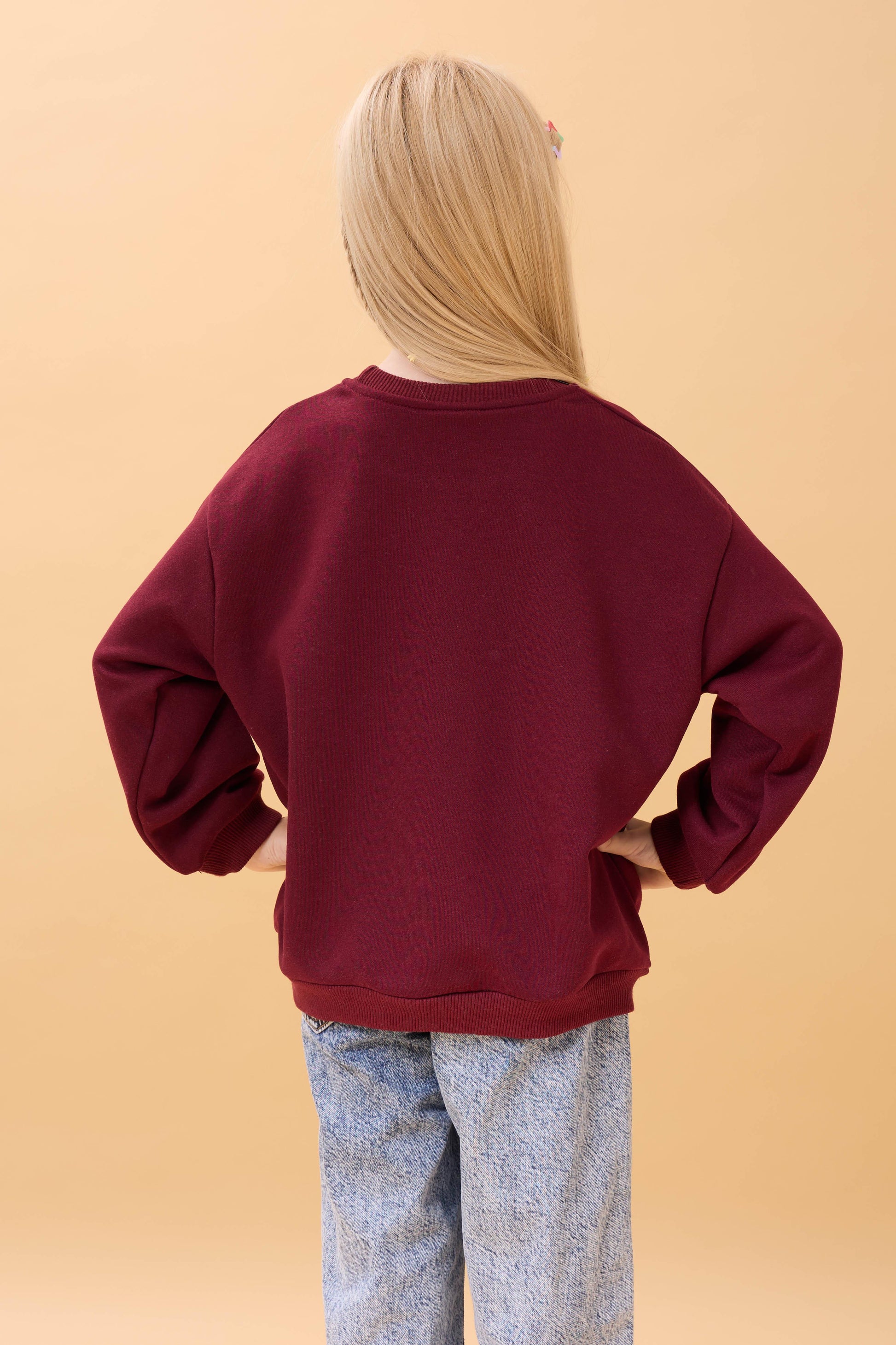 Kız Çocuk Zürafa Nakışlı Mevsimlik Oversize Sweatshirt