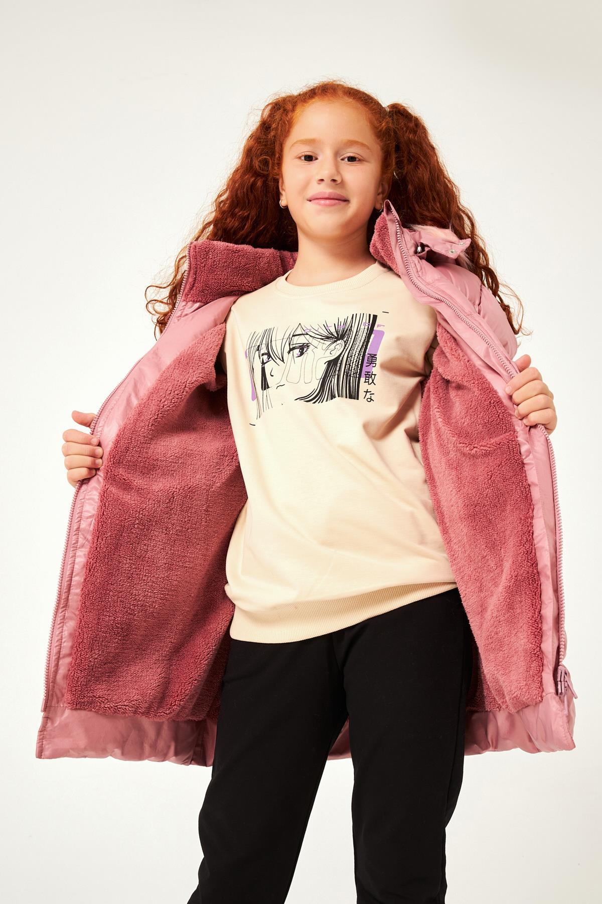 Kürk Kapüşonlu Kız Çocuk Mont