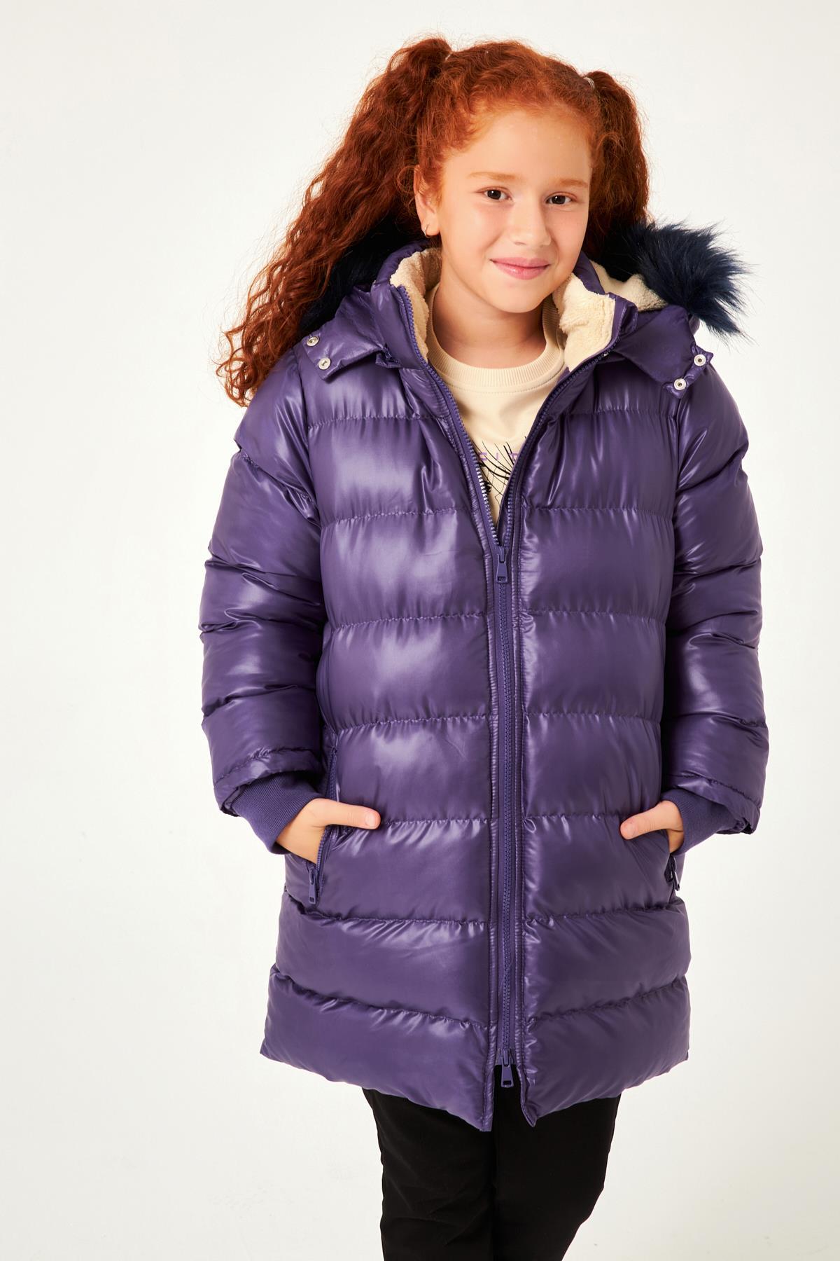 Kürk Kapüşonlu Kız Çocuk Mont
