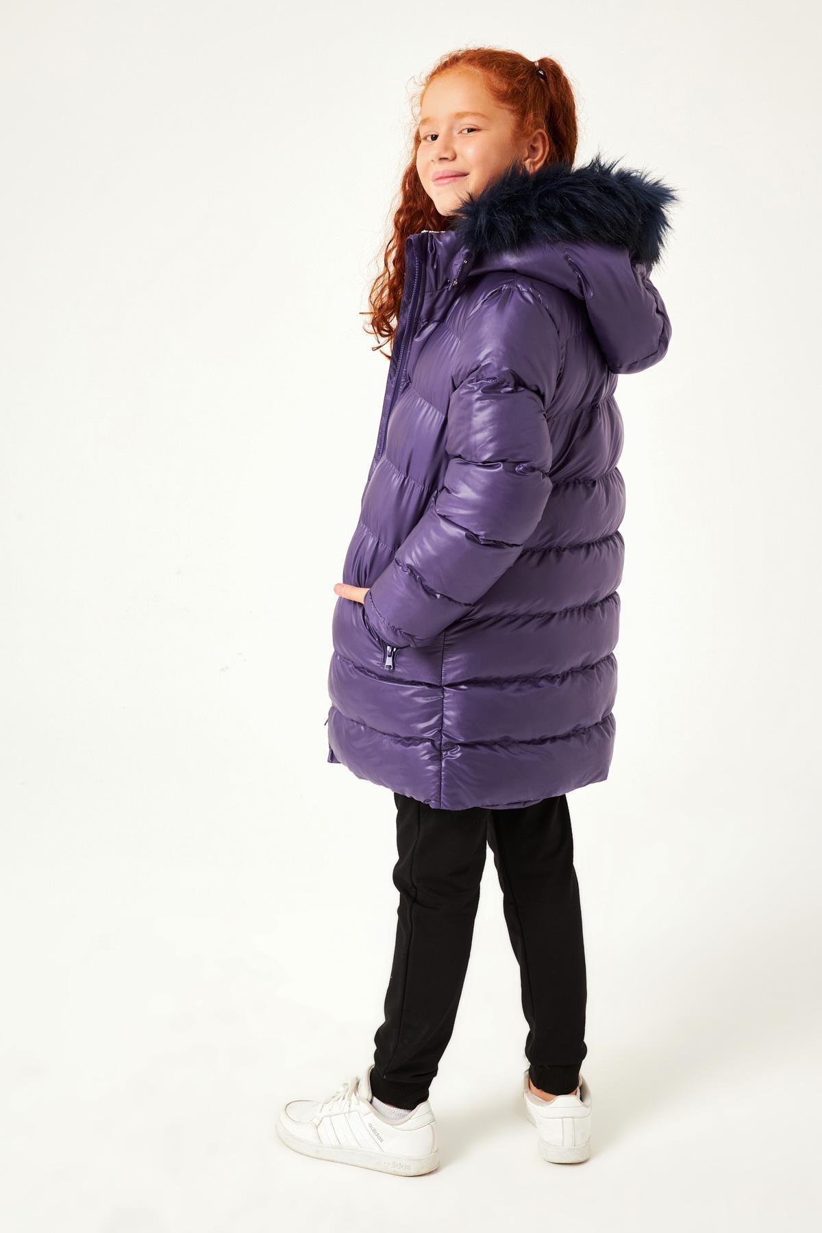 Kürk Kapüşonlu Kız Çocuk Mont