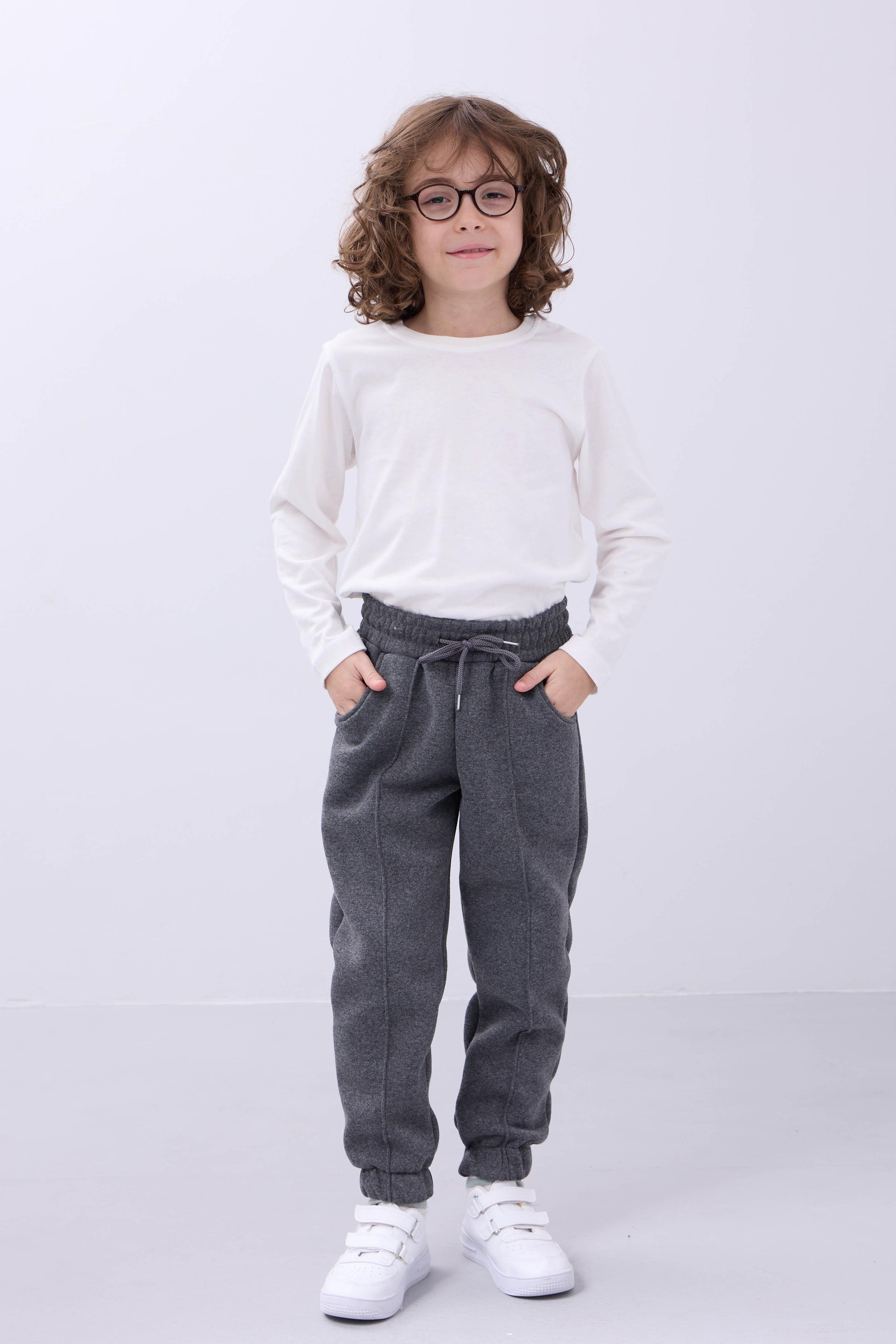 Lastikli İçi Polarlı Cepli Rahat Unisex Çocuk Eşofman Altı