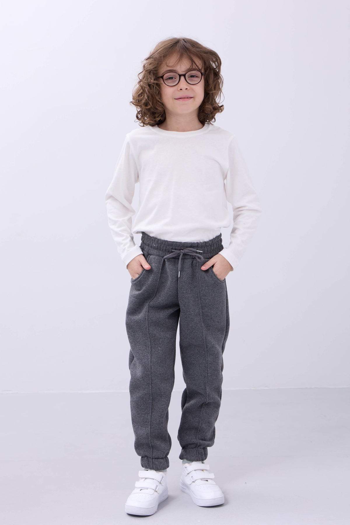 Lastikli İçi Polarlı Cepli Rahat Unisex Çocuk Eşofman Altı