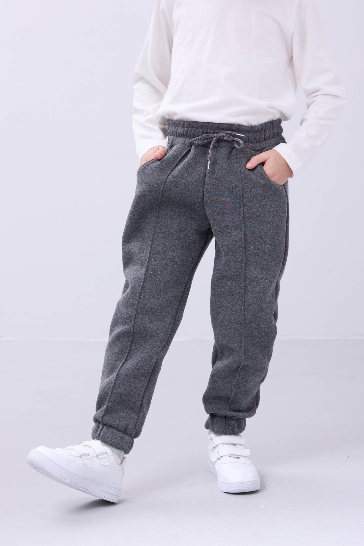 Lastikli İçi Polarlı Cepli Rahat Unisex Çocuk Eşofman Altı