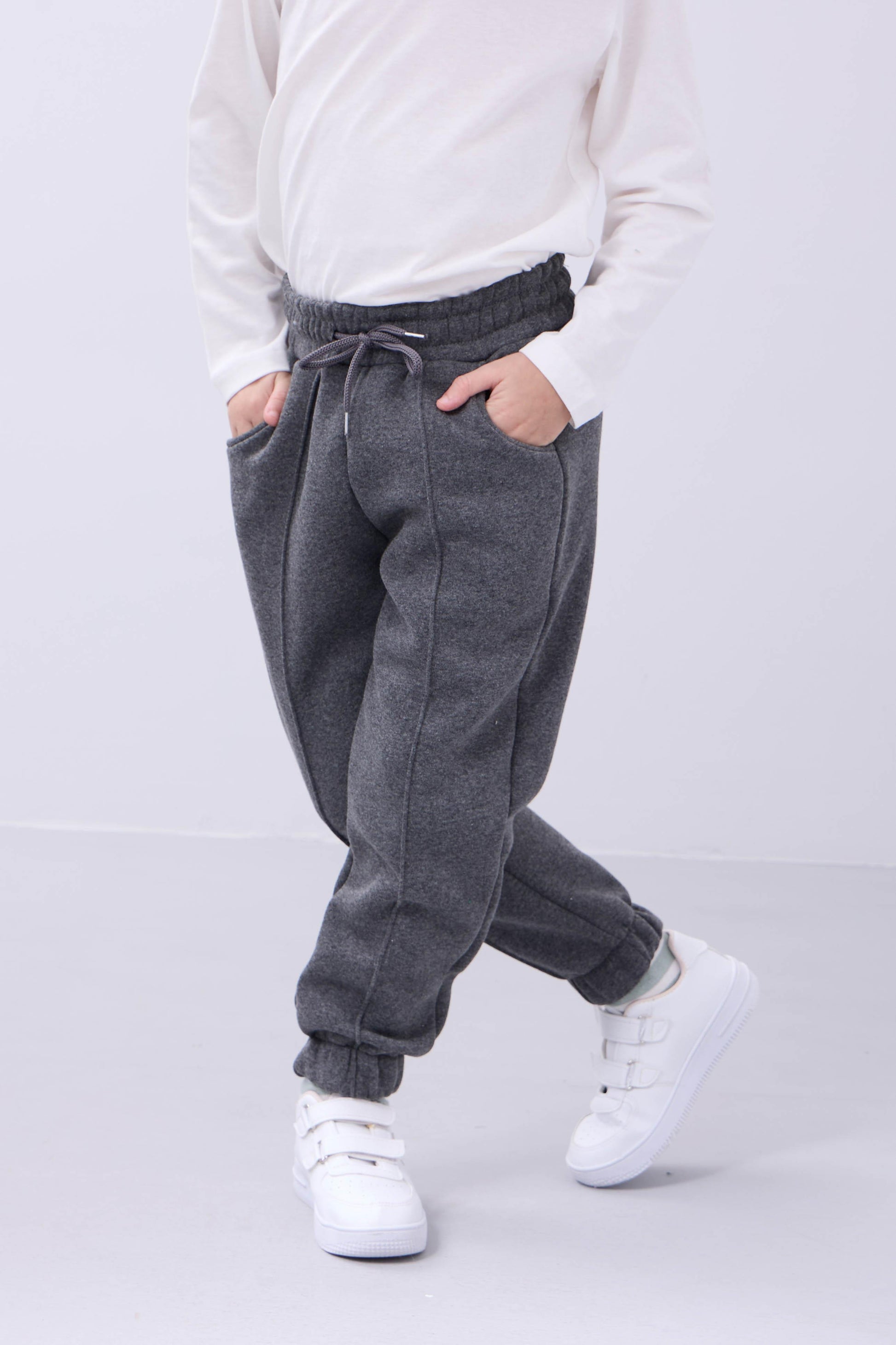 Lastikli İçi Polarlı Cepli Rahat Unisex Çocuk Eşofman Altı