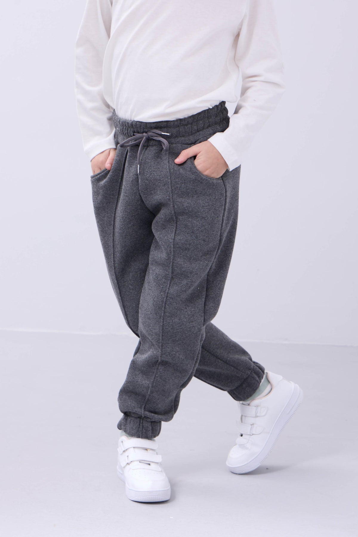 Lastikli İçi Polarlı Cepli Rahat Unisex Çocuk Eşofman Altı