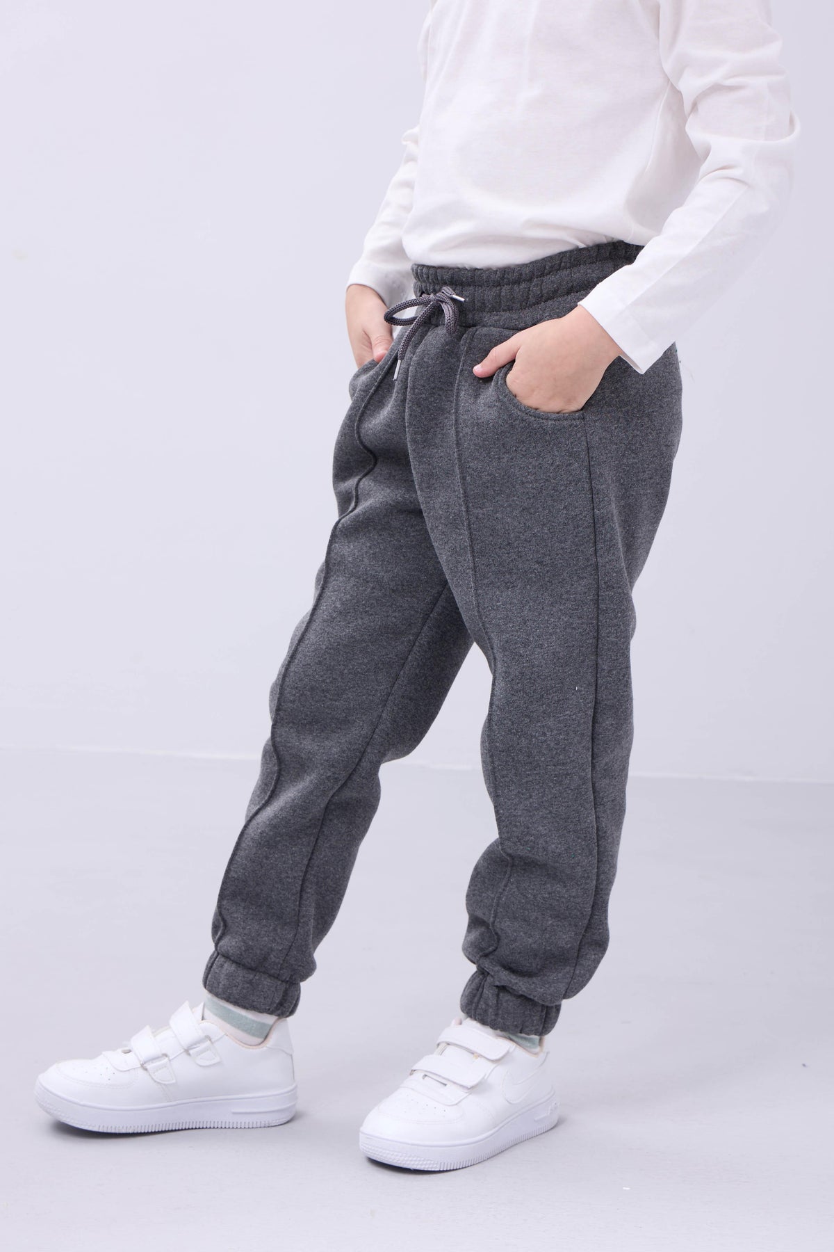 Lastikli İçi Polarlı Cepli Rahat Unisex Çocuk Eşofman Altı
