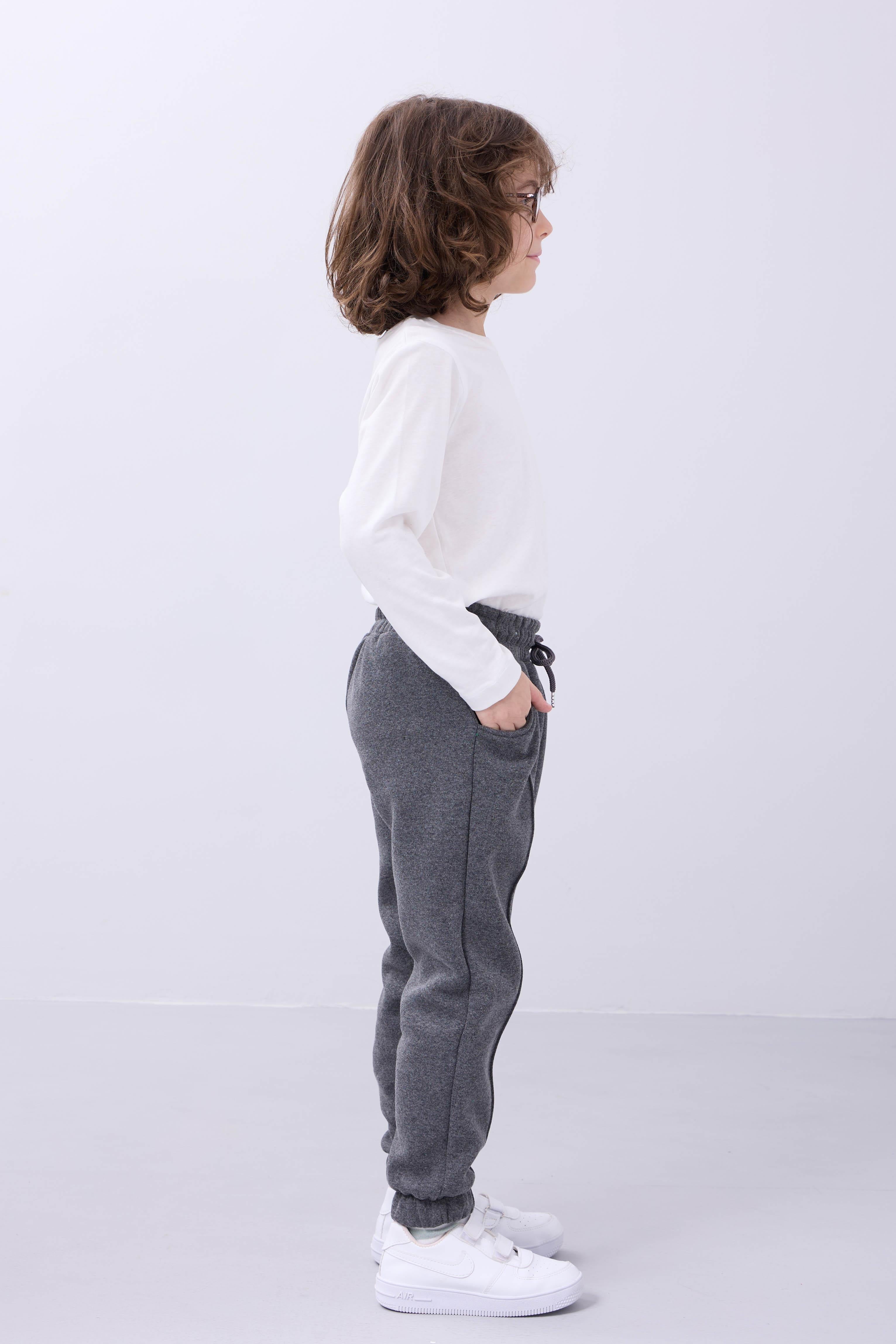 Lastikli İçi Polarlı Cepli Rahat Unisex Çocuk Eşofman Altı Antrasit