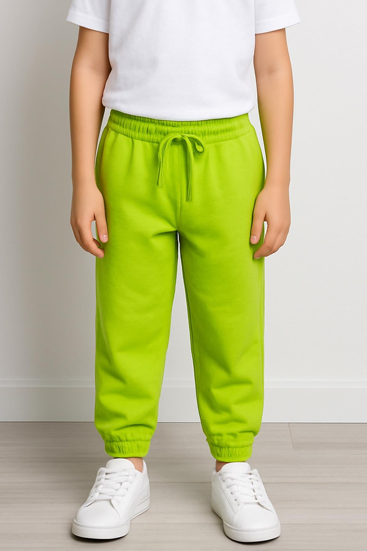 Lastikli Rahat Kesim Cepli Erkek ve Kız Çocuk Unisex Eşofman Altı Fıstık Yeşili