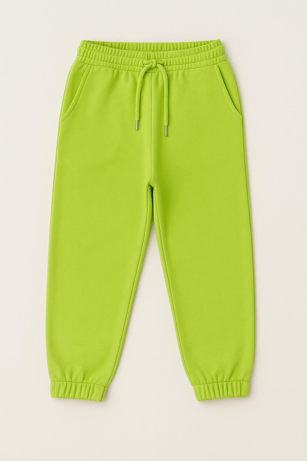 Lastikli Rahat Kesim Cepli Erkek ve Kız Çocuk Unisex Eşofman Altı Fıstık Yeşili