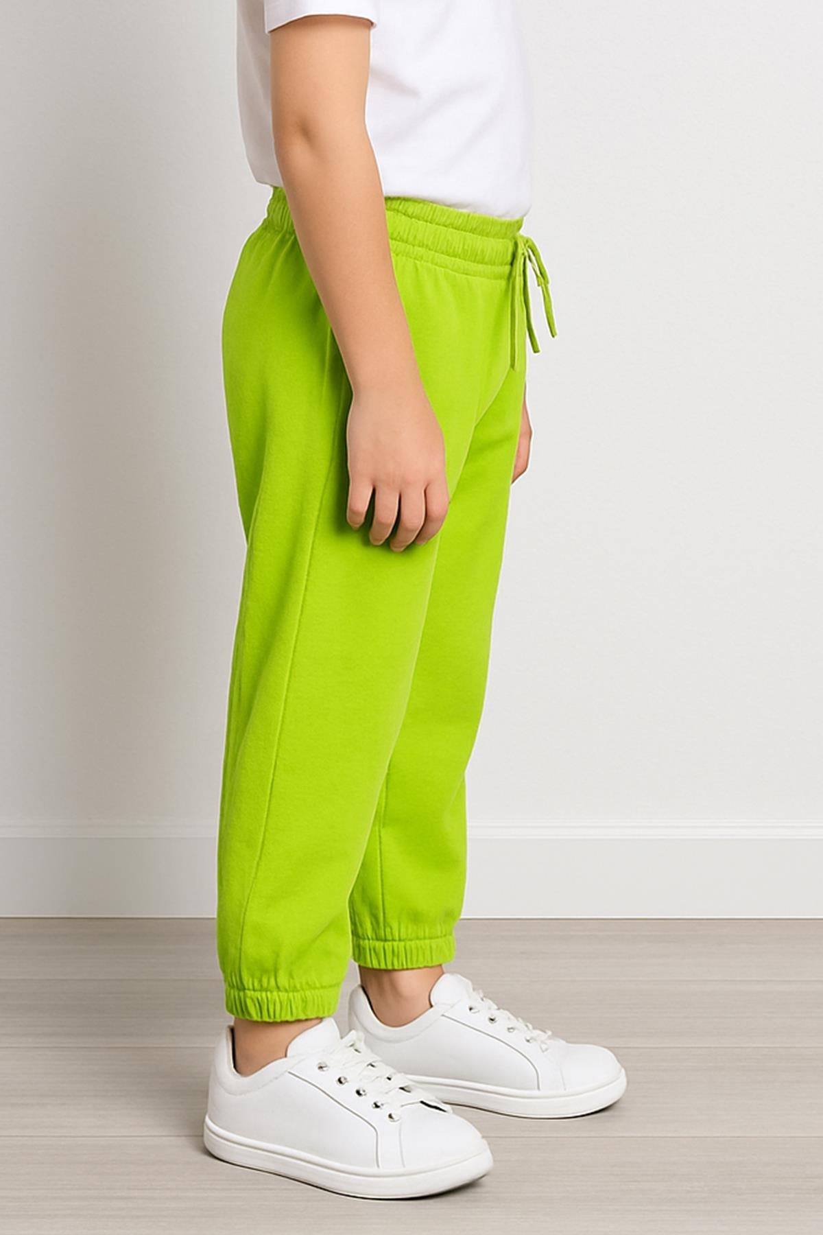 Lastikli Rahat Kesim Cepli Erkek ve Kız Çocuk Unisex Eşofman Altı Fıstık Yeşili