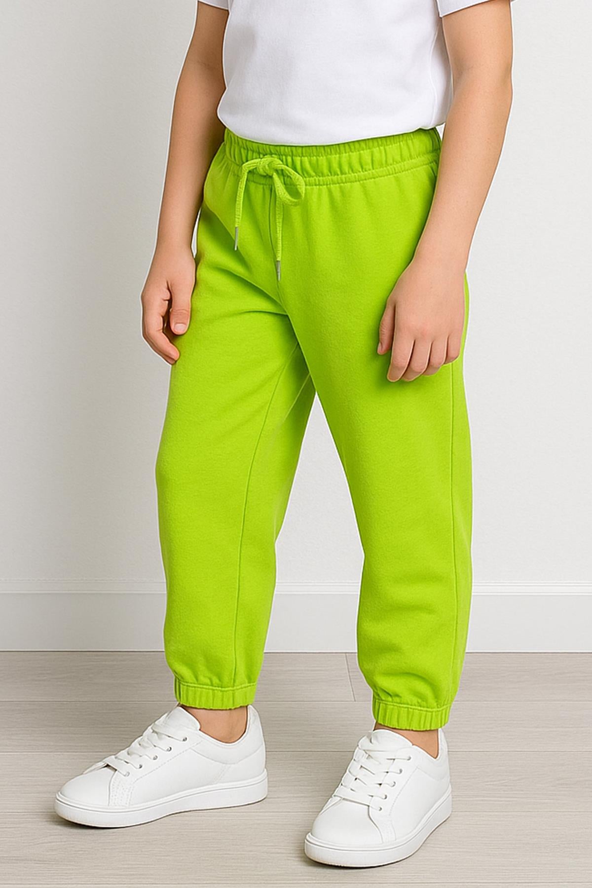 Lastikli Rahat Kesim Cepli Erkek ve Kız Çocuk Unisex Eşofman Altı Fıstık Yeşili