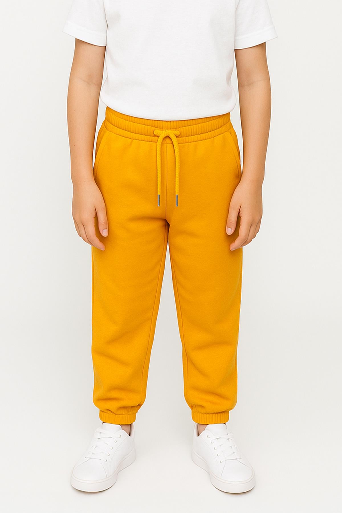 Lastikli Rahat Kesim Cepli Erkek ve Kız Çocuk Unisex Eşofman Altı Hardal
