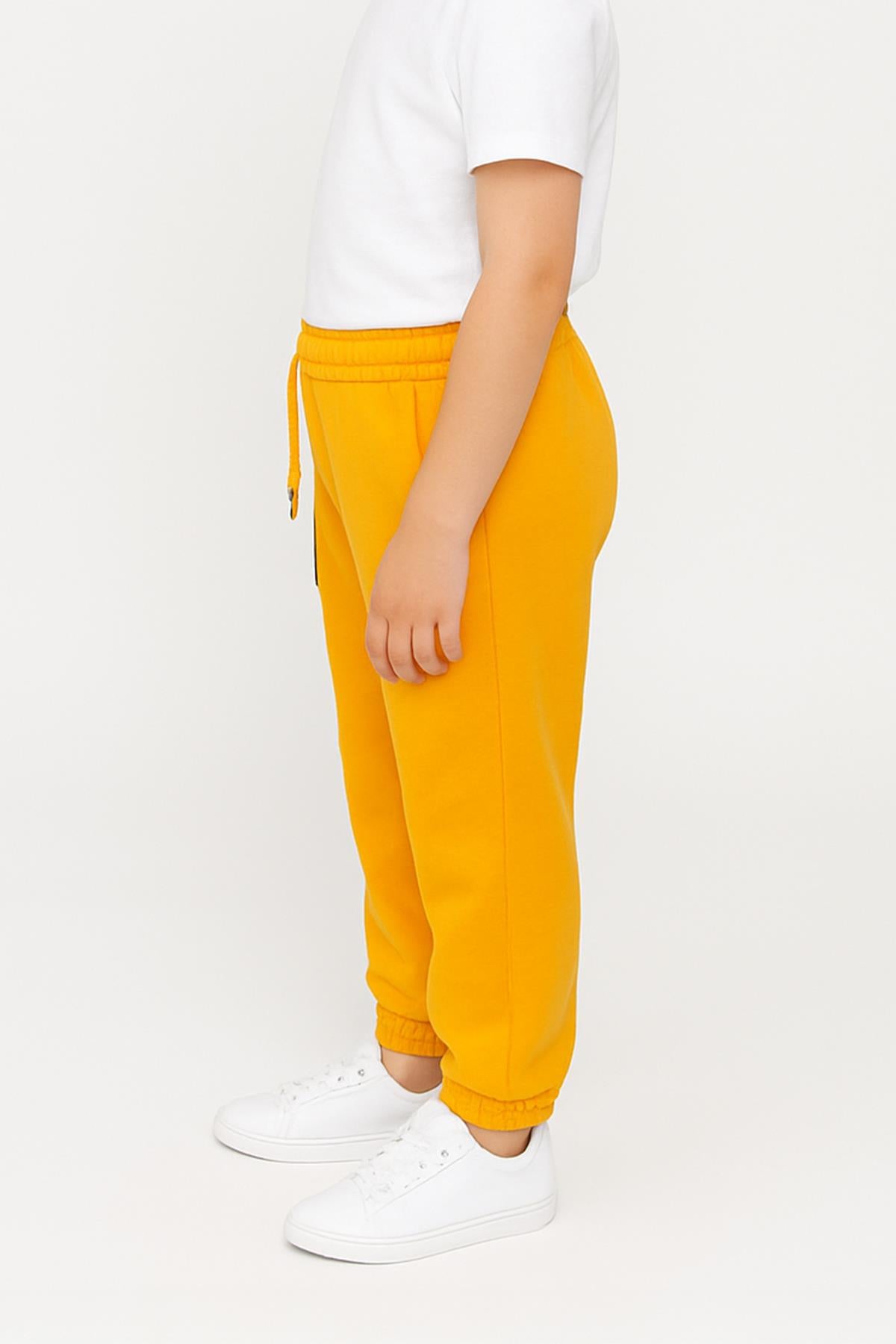 Lastikli Rahat Kesim Cepli Erkek ve Kız Çocuk Unisex Eşofman Altı Hardal