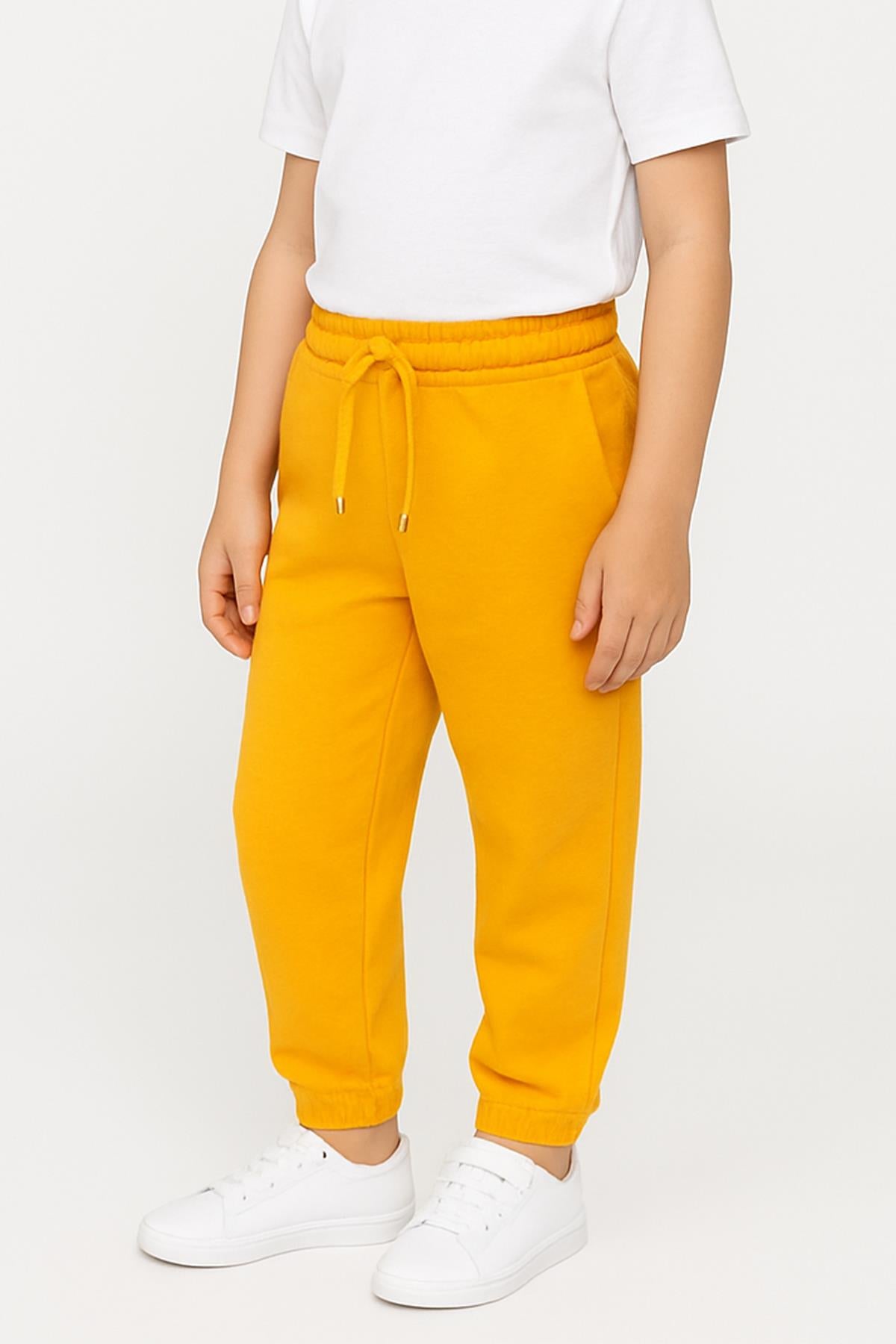 Lastikli Rahat Kesim Cepli Erkek ve Kız Çocuk Unisex Eşofman Altı Hardal