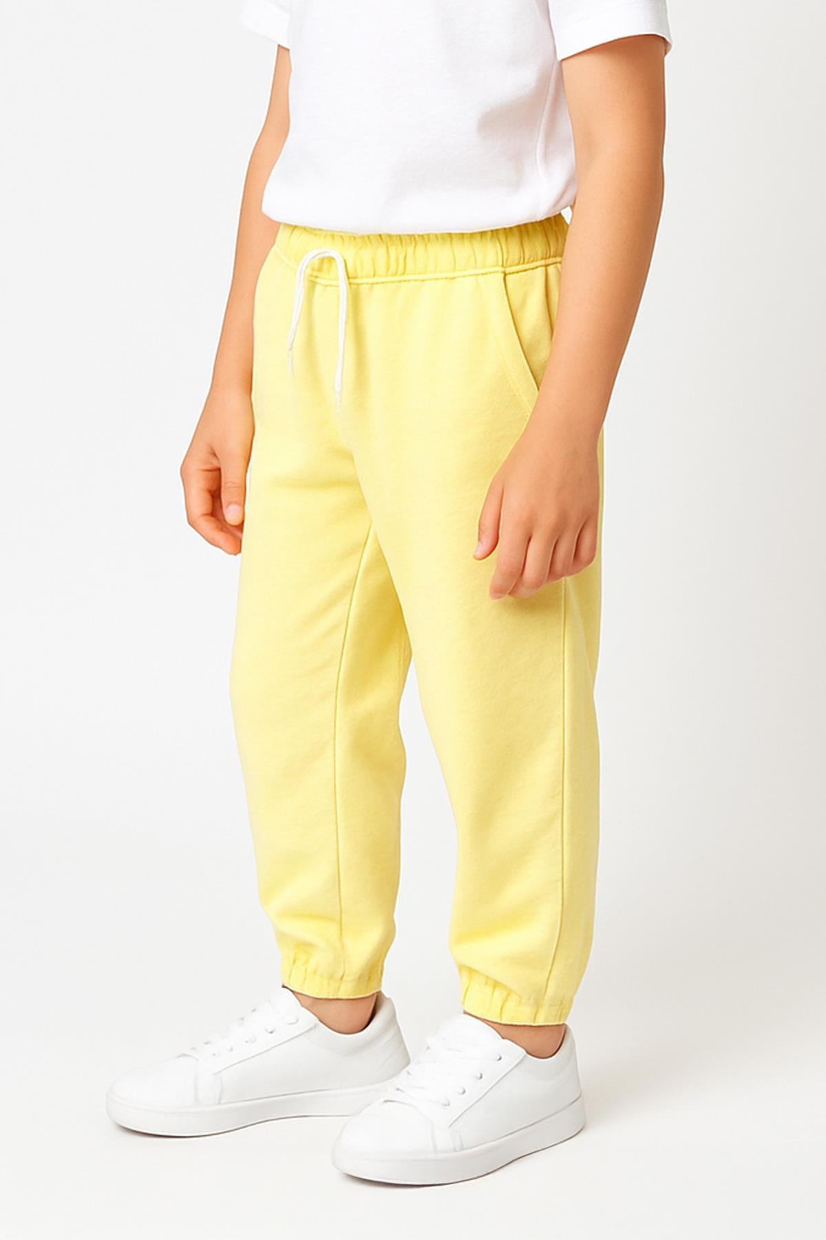 Lastikli Rahat Kesim Cepli Erkek ve Kız Çocuk Unisex Eşofman Altı Sarı
