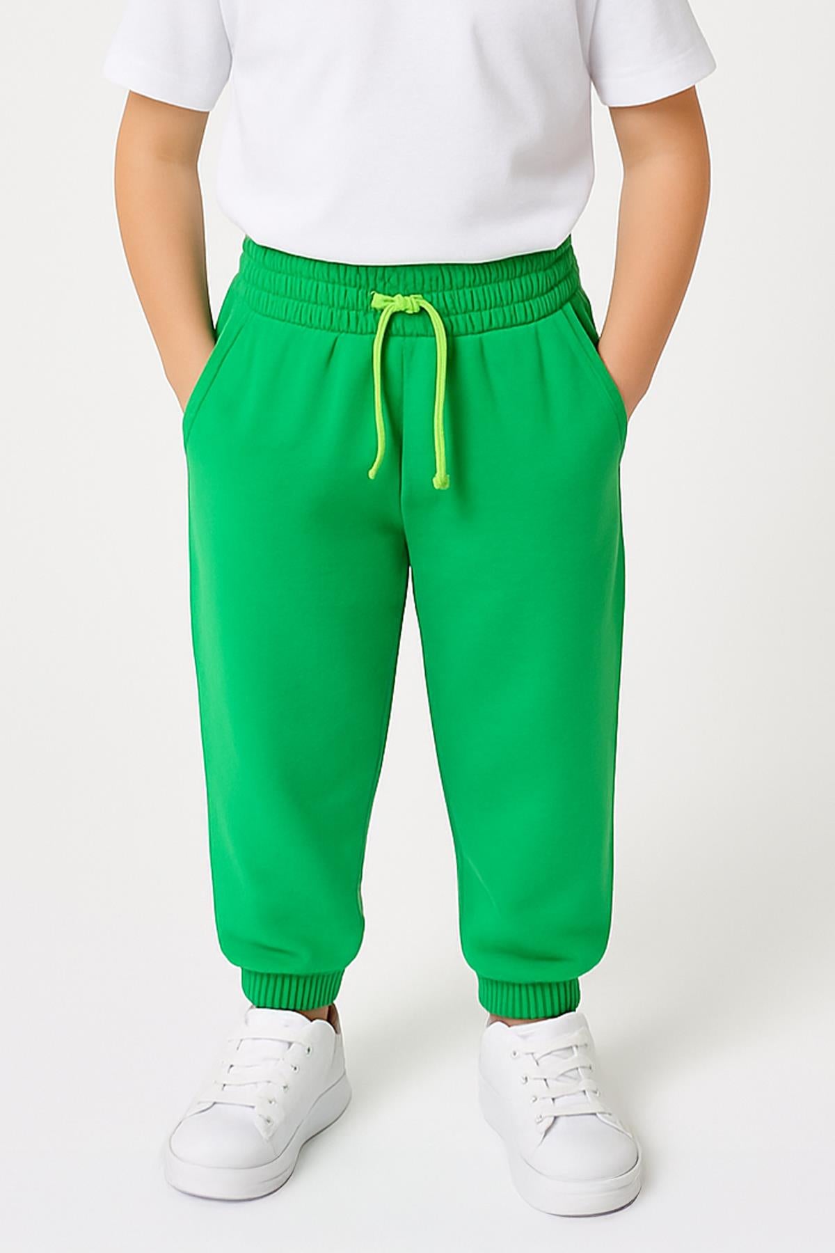 Lastikli Rahat Kesim Cepli Erkek ve Kız Çocuk Unisex Eşofman Altı Yeşil