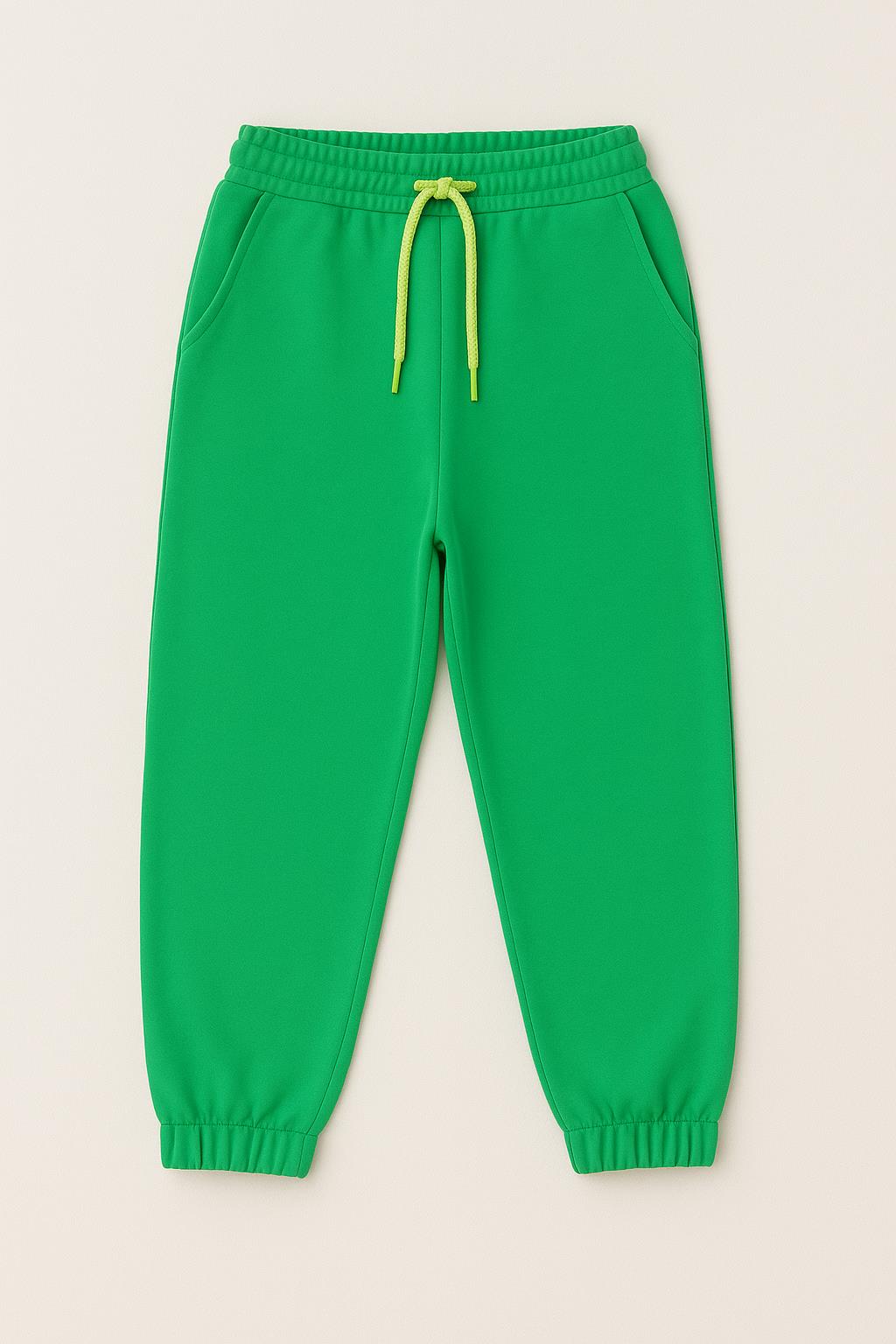 Lastikli Rahat Kesim Cepli Erkek ve Kız Çocuk Unisex Eşofman Altı Yeşil