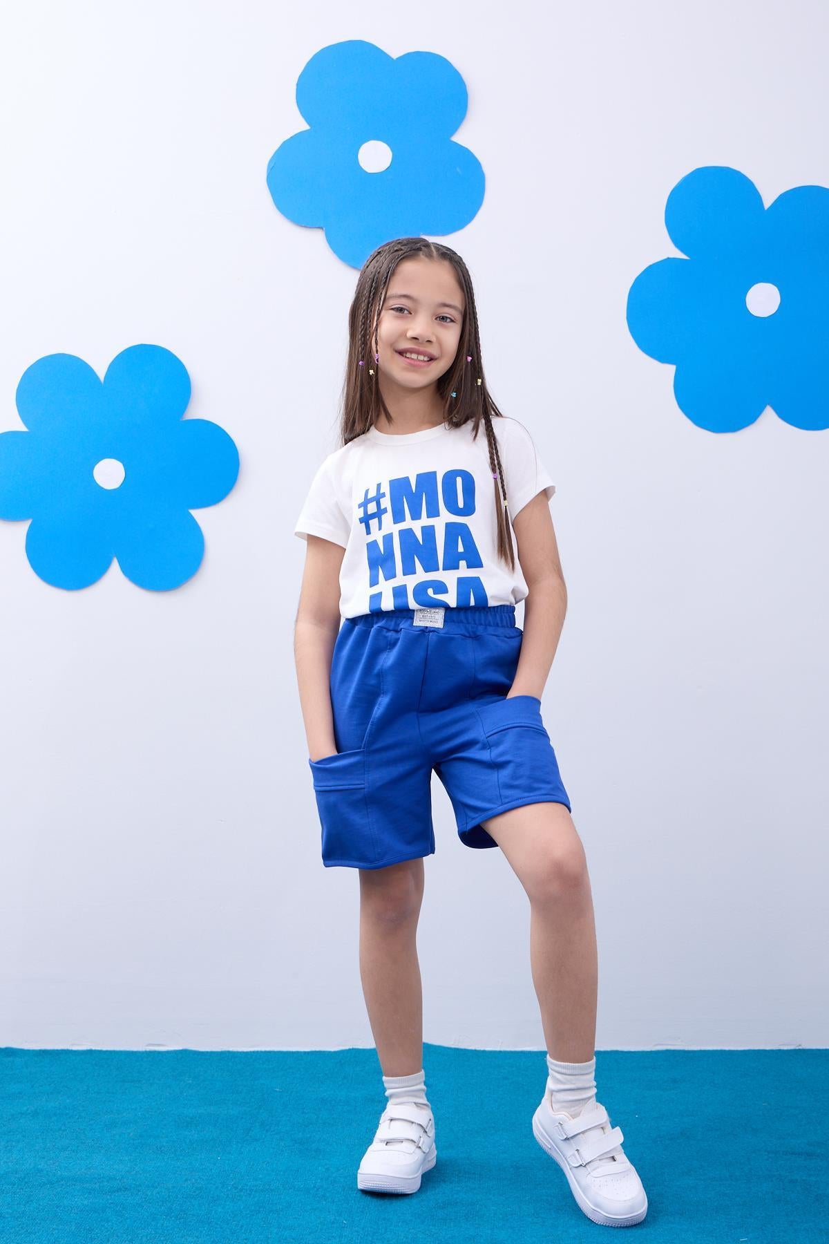 Kız Çocuk Monalisa Baskılı Şortlu Takım