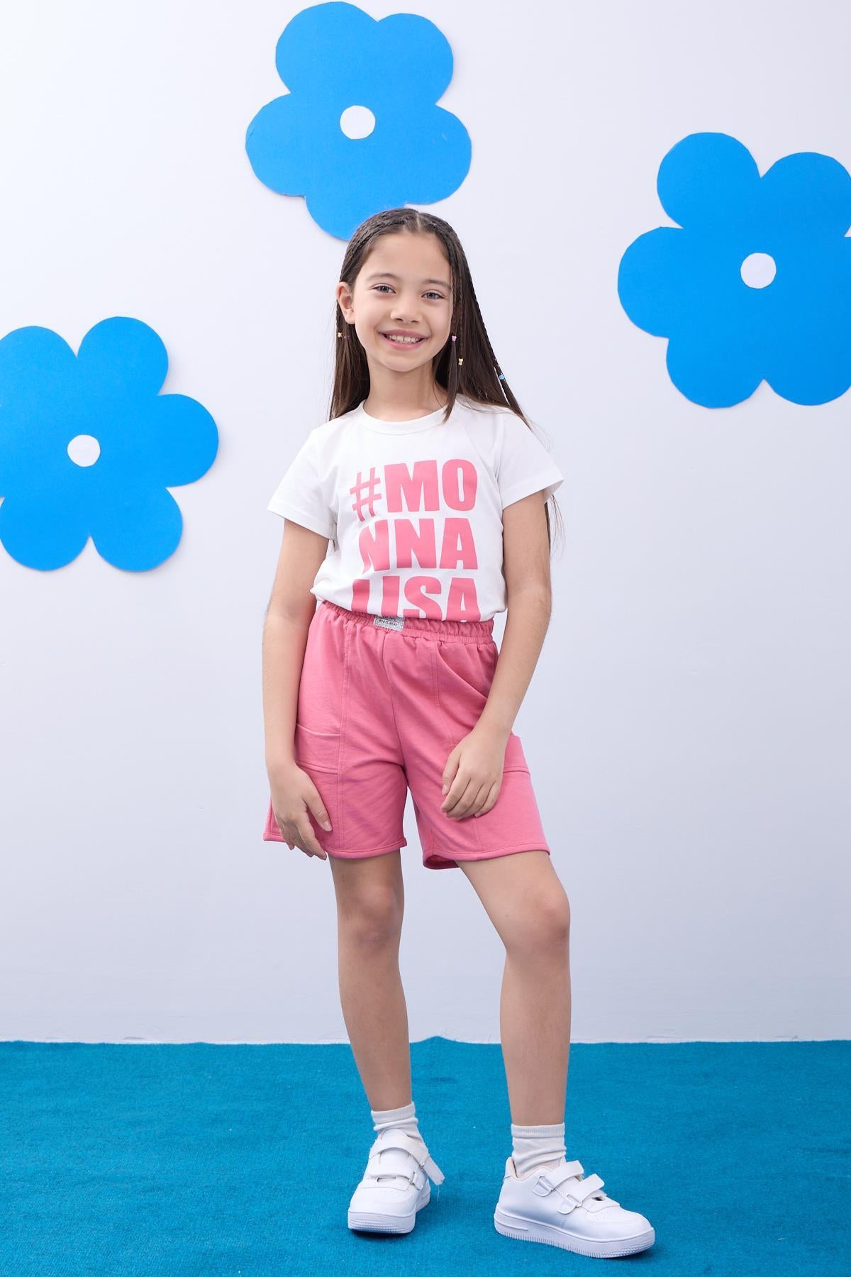 Kız Çocuk Monalisa Baskılı Şortlu Takım