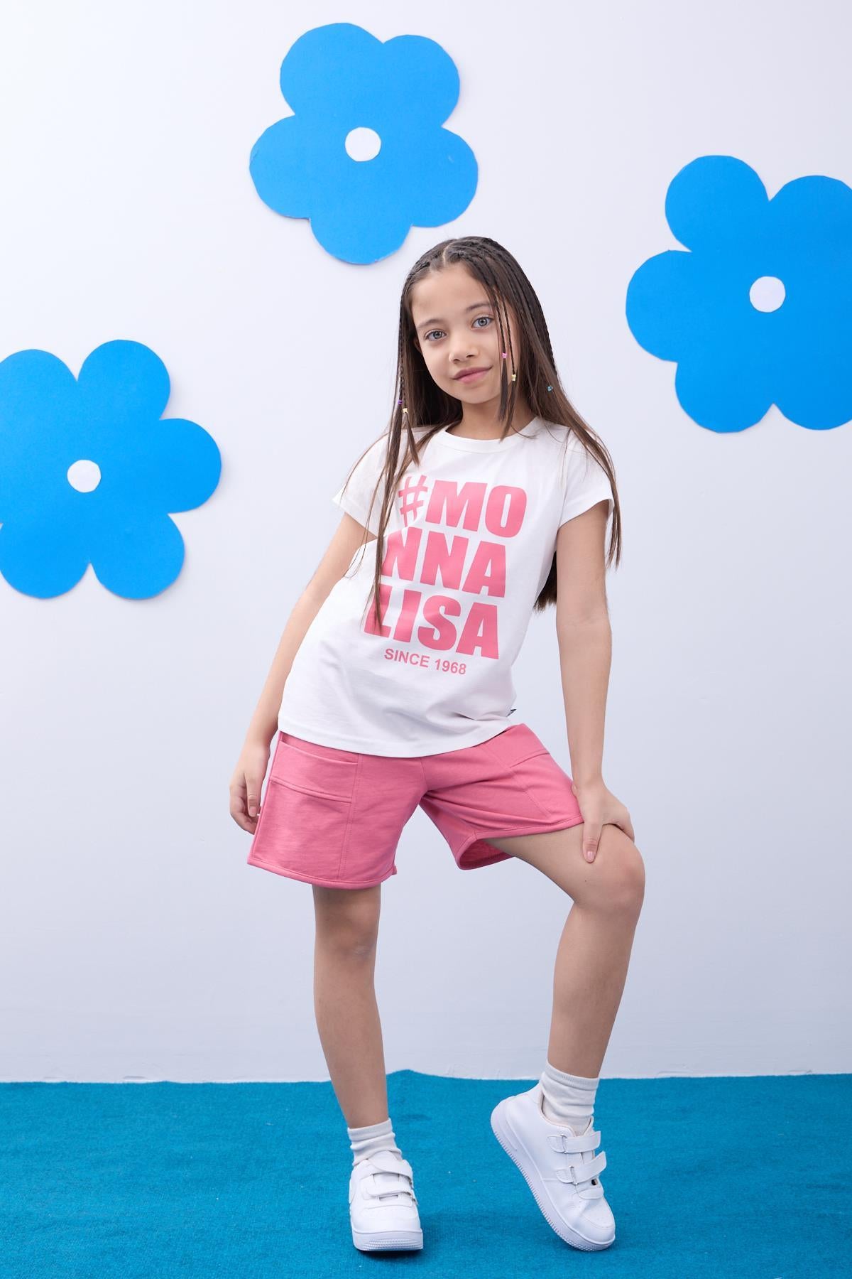 Kız Çocuk Monalisa Baskılı Şortlu Takım