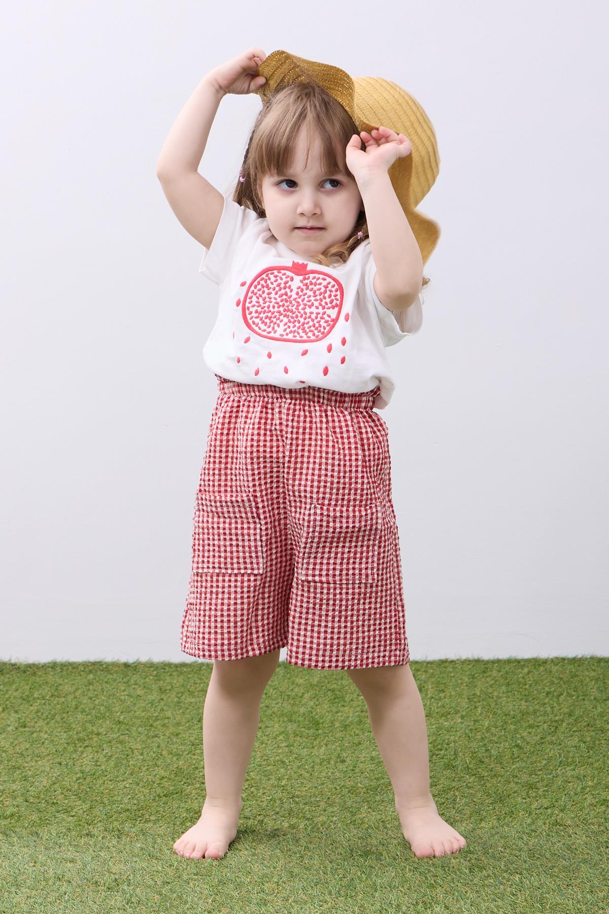 Nar Nakışlı Şortlu Kız Çocuk Takım