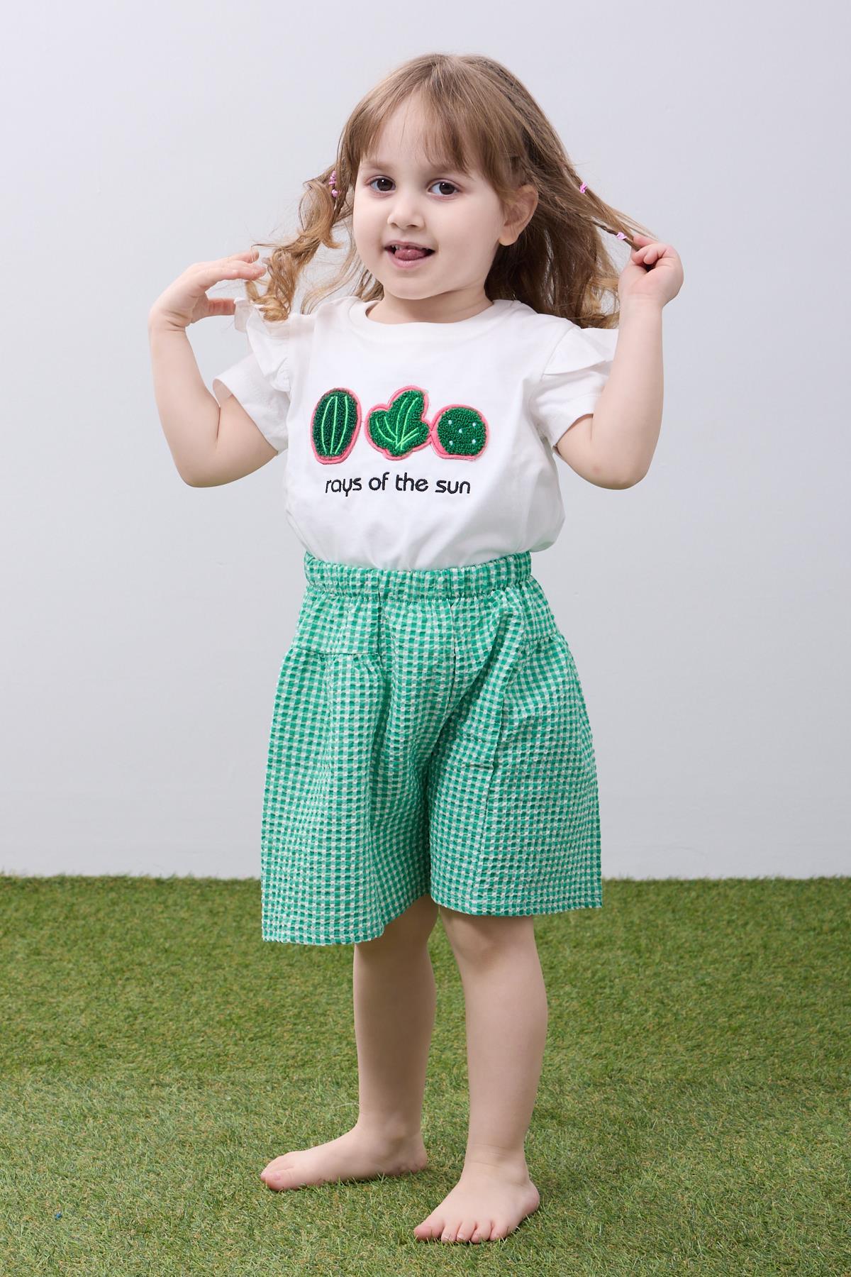 Nar Nakışlı Şortlu Kız Çocuk Takım