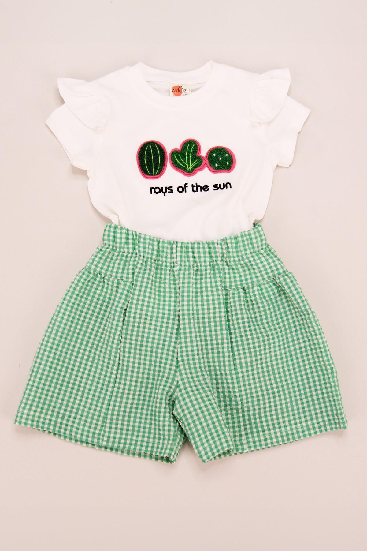 Nar Nakışlı Şortlu Kız Çocuk Takım