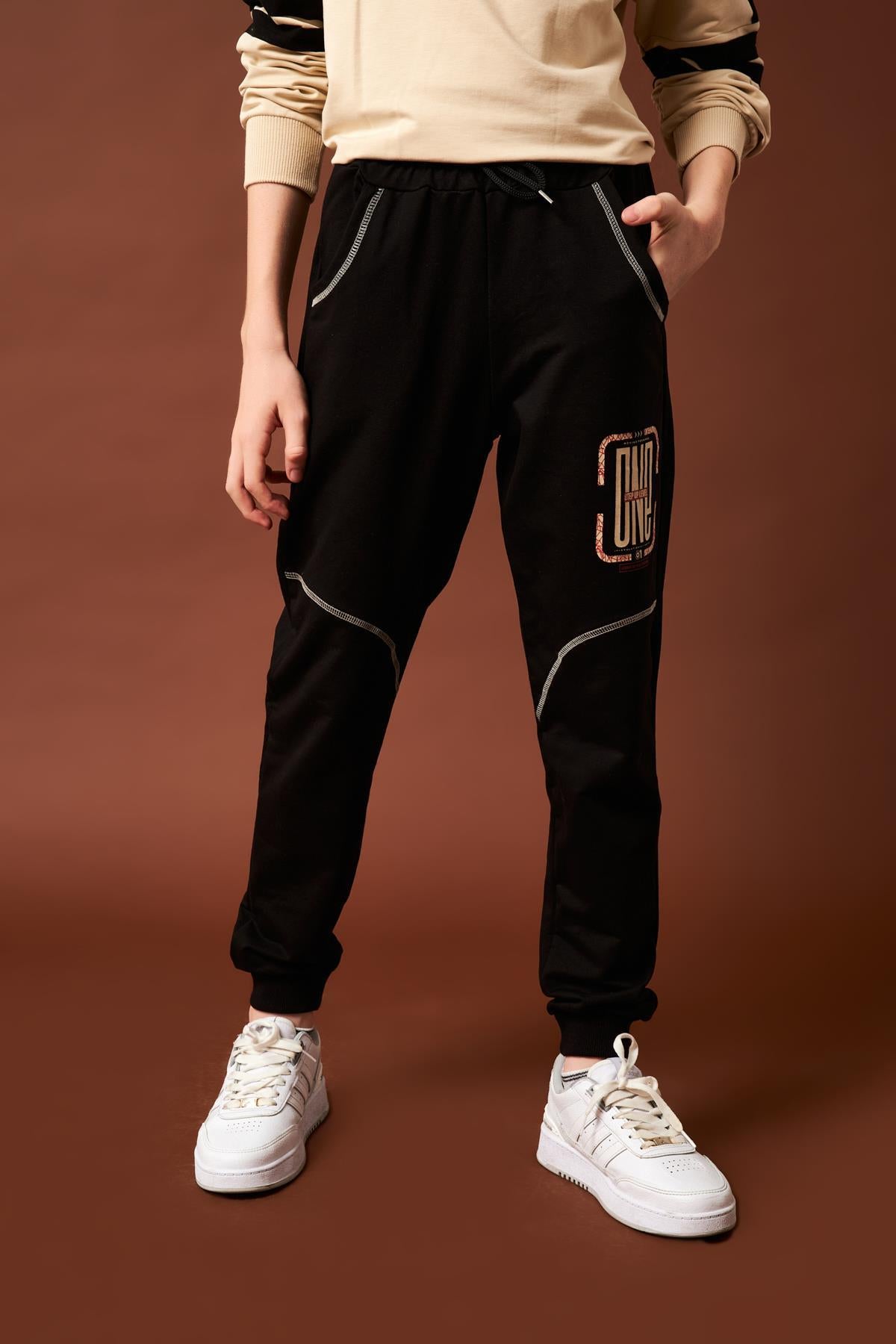 One Baskı Detaylı Erkek Çocuk Eşofman Altı