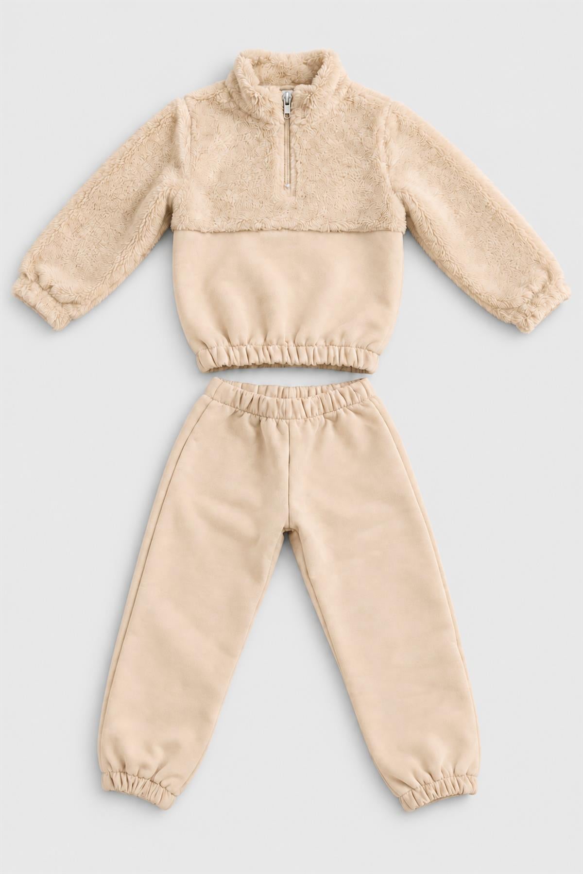 Unisex Çocuk Peluşlu Fermuarlı İçi Polarlı Eşofman Takımı