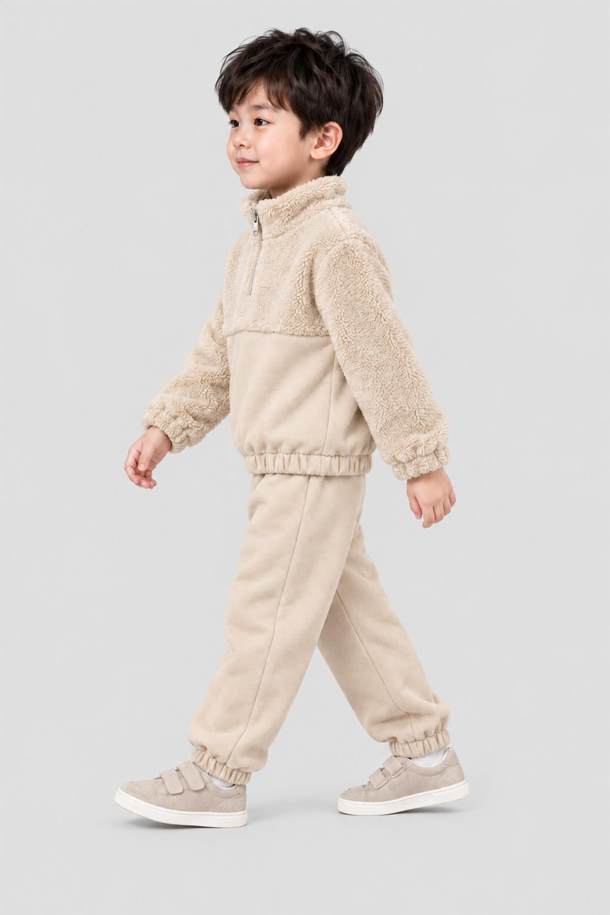 Unisex Çocuk Peluşlu Fermuarlı İçi Polarlı Eşofman Takımı