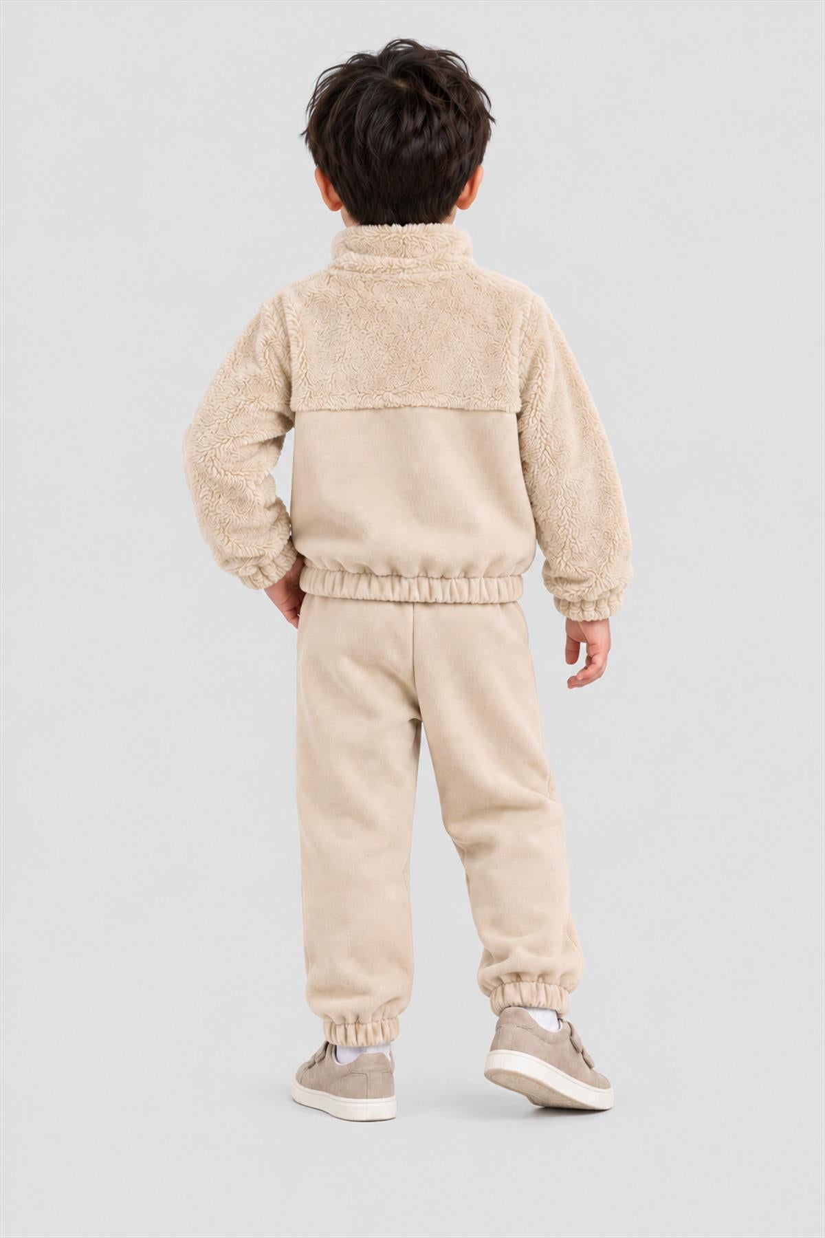 Unisex Çocuk Peluşlu Fermuarlı İçi Polarlı Eşofman Takımı
