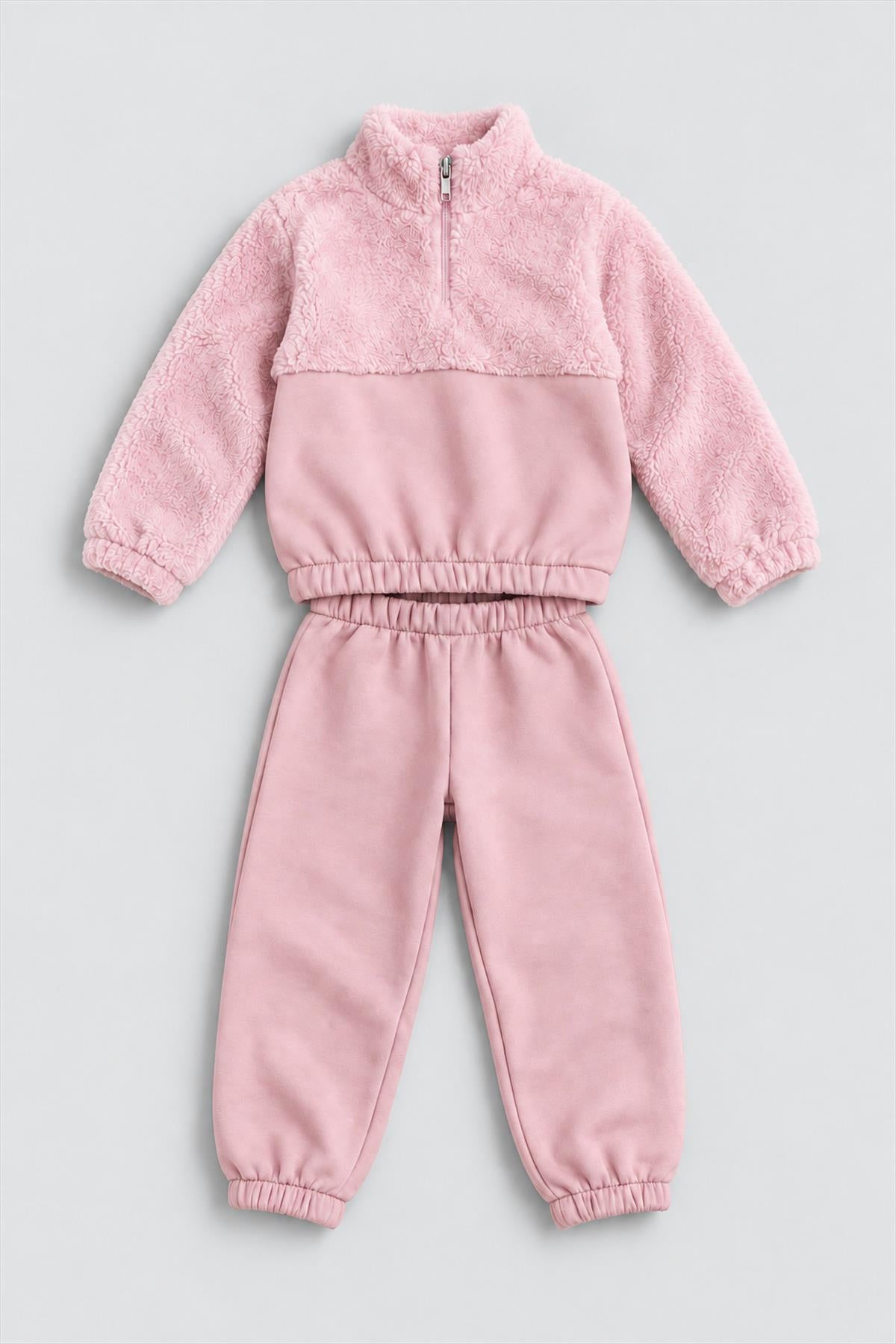 Unisex Çocuk Peluşlu Fermuarlı İçi Polarlı Eşofman Takımı