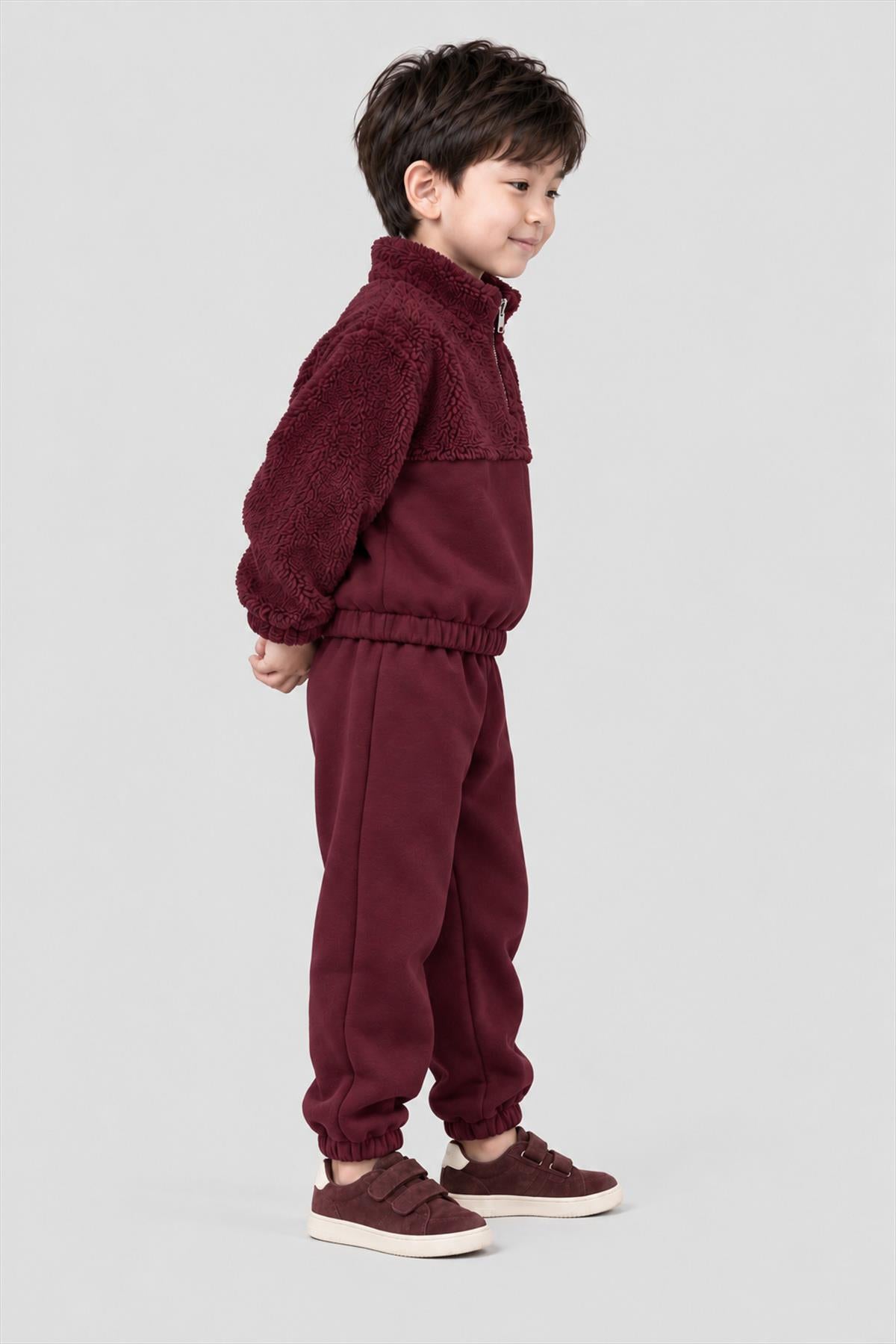 Unisex Çocuk Peluşlu Fermuarlı İçi Polarlı Eşofman Takımı