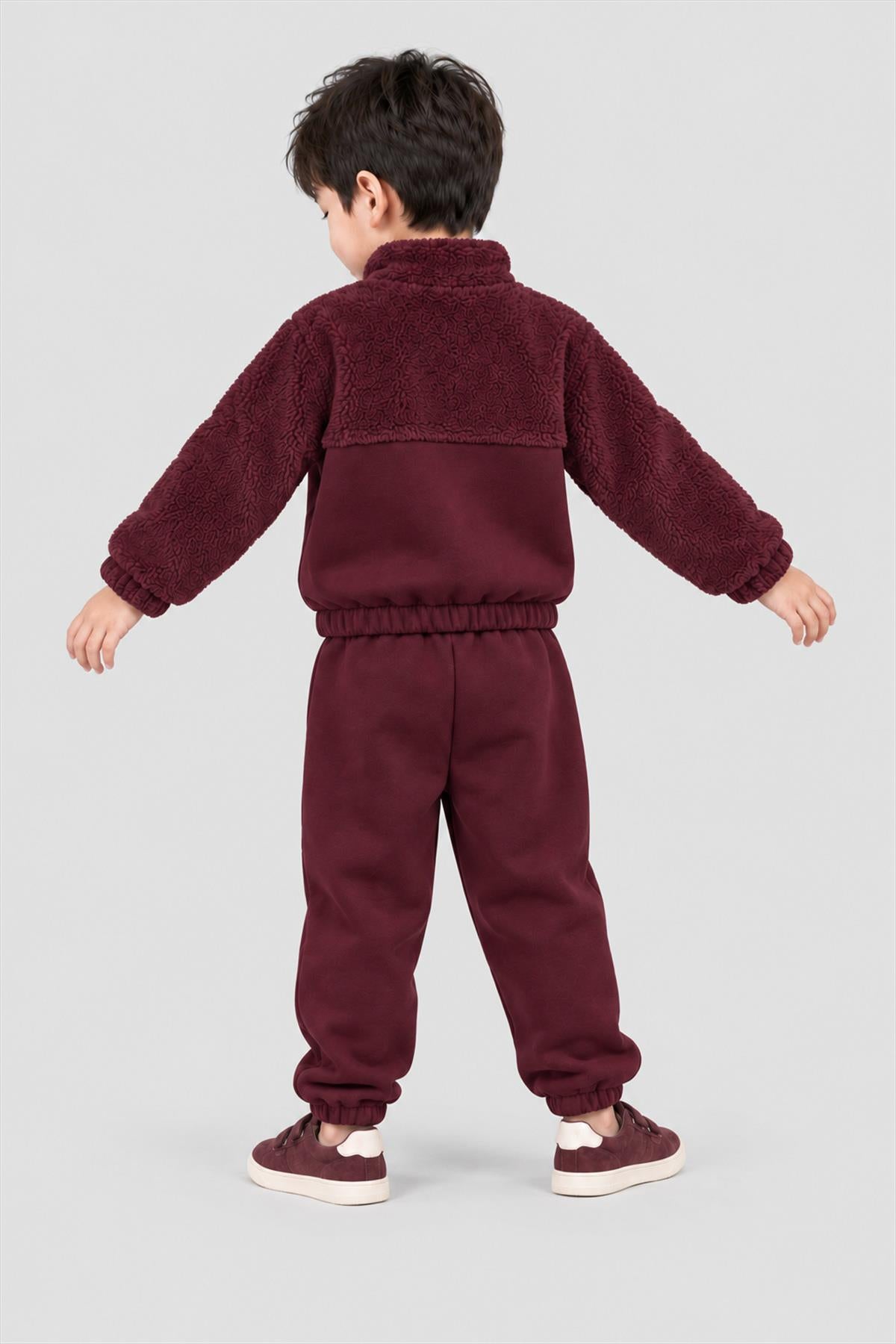Unisex Çocuk Peluşlu Fermuarlı İçi Polarlı Eşofman Takımı