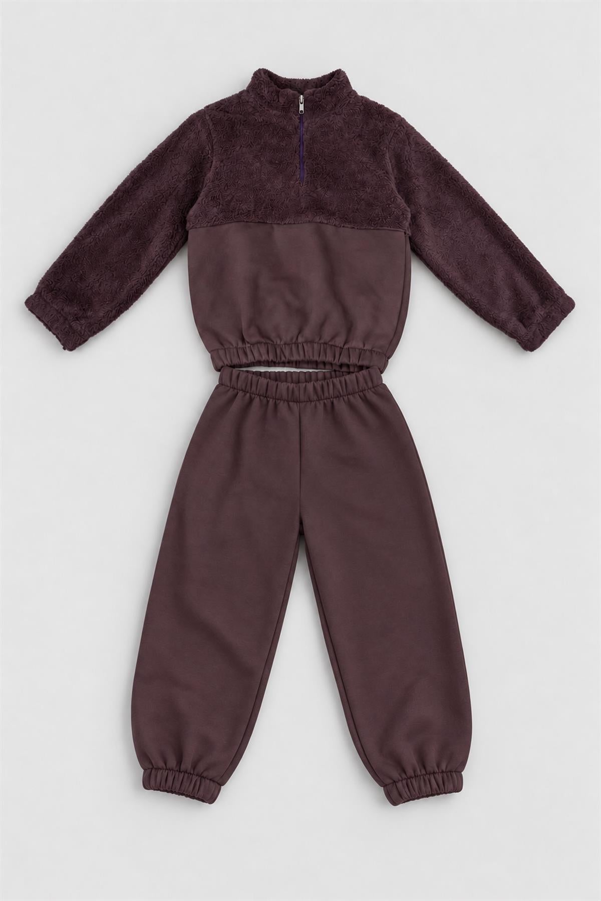 Unisex Çocuk Peluşlu Fermuarlı İçi Polarlı Eşofman Takımı