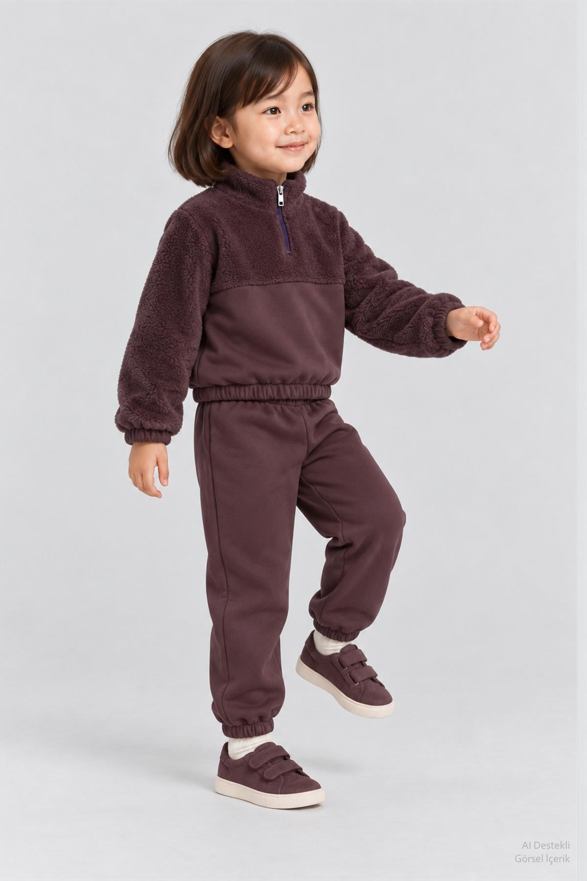 Unisex Çocuk Peluşlu Fermuarlı İçi Polarlı Eşofman Takımı