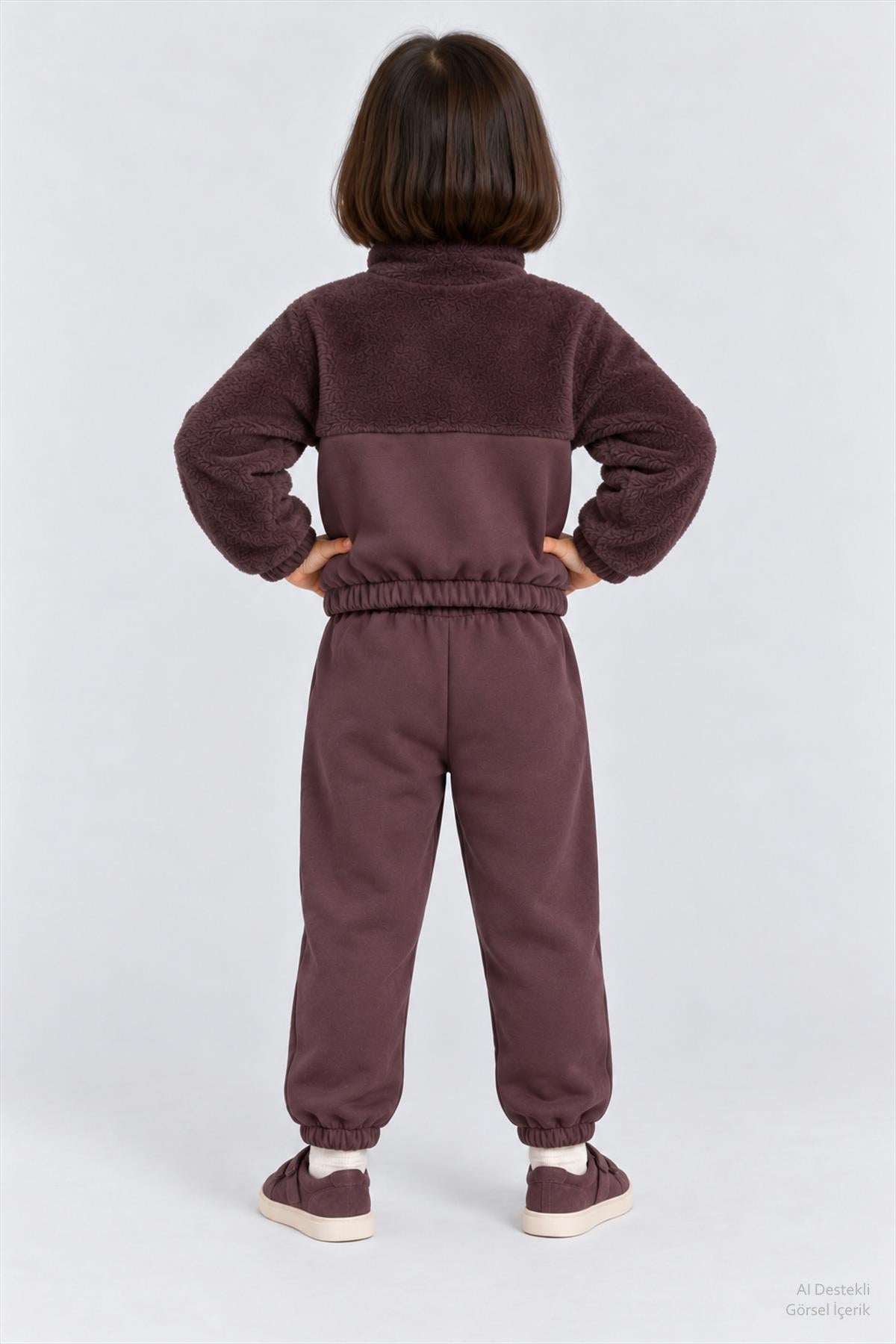 Unisex Çocuk Peluşlu Fermuarlı İçi Polarlı Eşofman Takımı