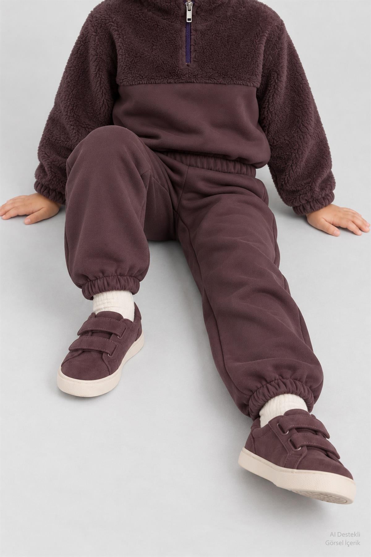 Unisex Çocuk Peluşlu Fermuarlı İçi Polarlı Eşofman Takımı