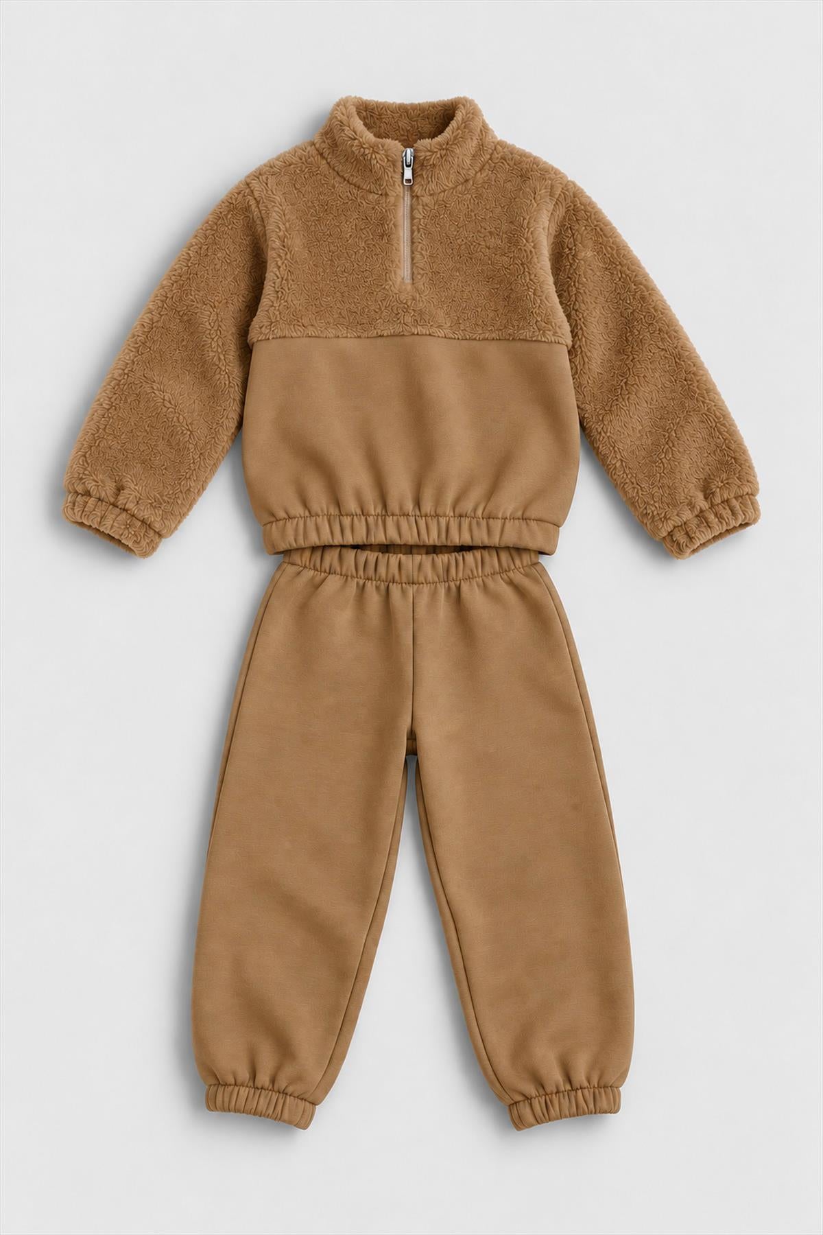 Unisex Çocuk Peluşlu Fermuarlı İçi Polarlı Eşofman Takımı