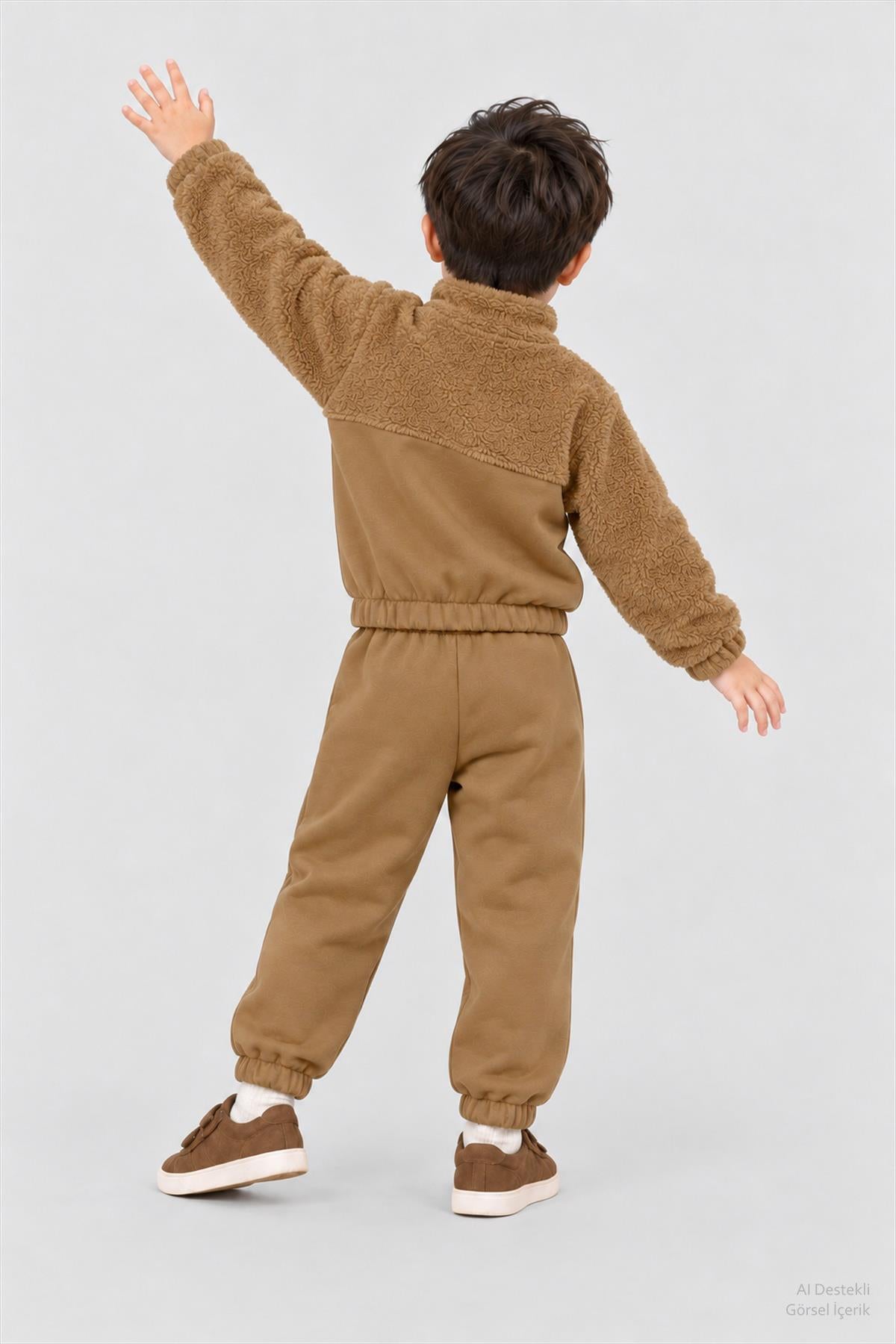 Unisex Çocuk Peluşlu Fermuarlı İçi Polarlı Eşofman Takımı