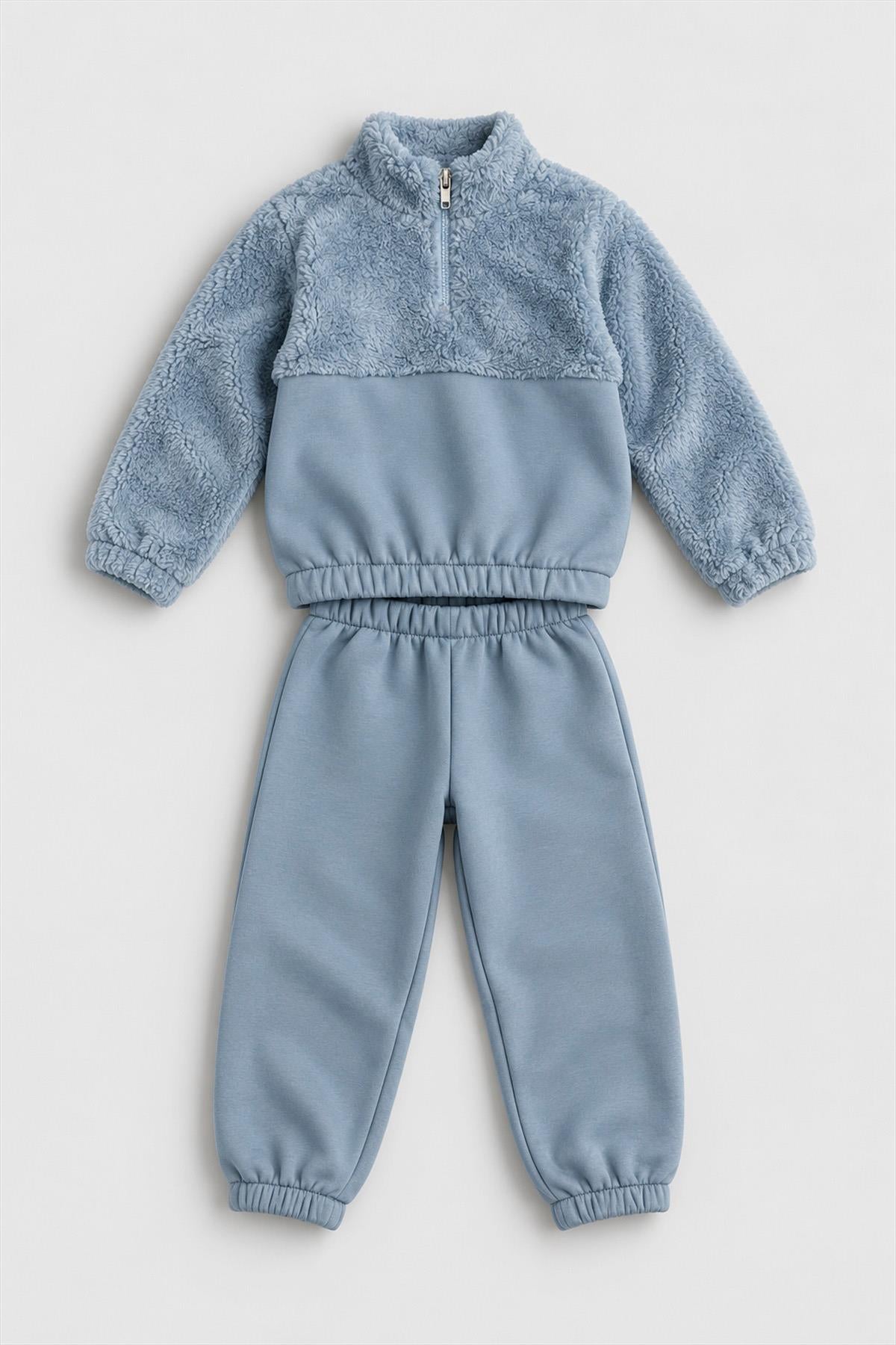 Unisex Çocuk Peluşlu Fermuarlı İçi Polarlı Eşofman Takımı