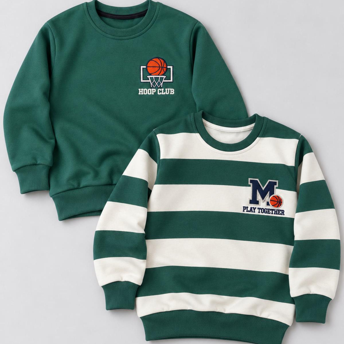 Erkek Çocuk 2'li Baskı ve Nakış Detaylı Kışlık Sweatshirt