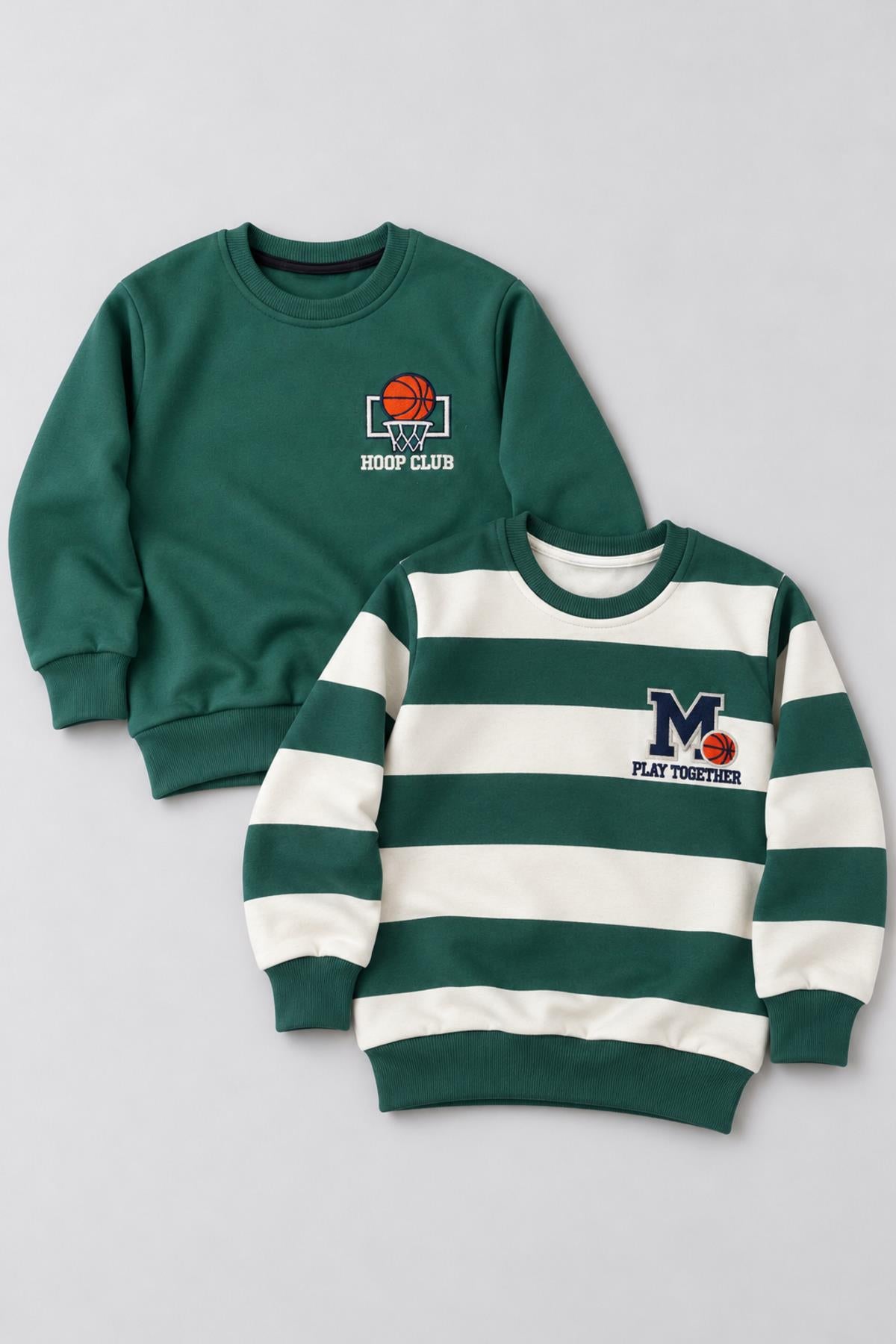 Erkek Çocuk 2'li Baskı ve Nakış Detaylı Kışlık Sweatshirt