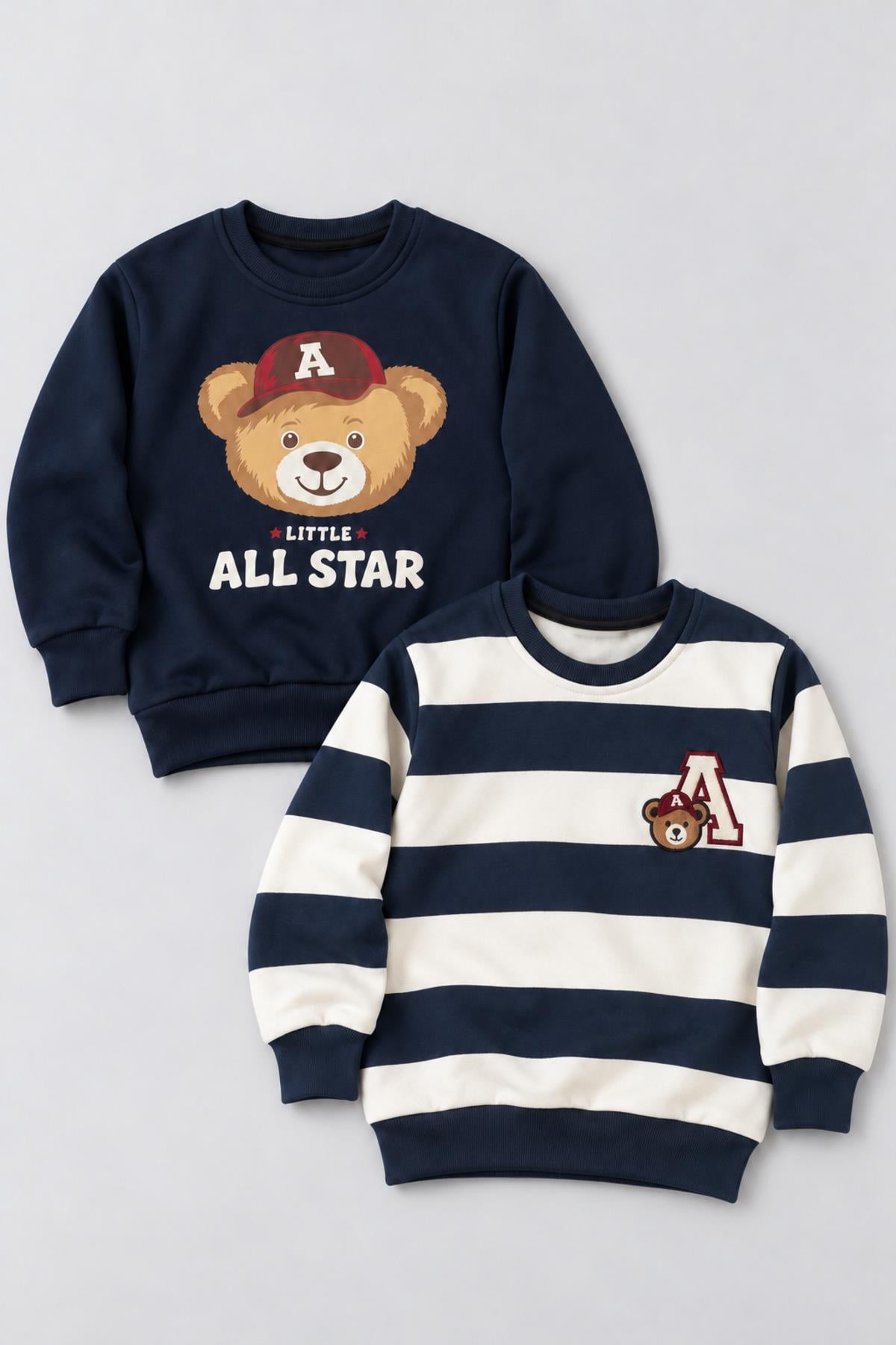 Erkek Çocuk 2'li Baskı ve Nakış Detaylı Kışlık Sweatshirt