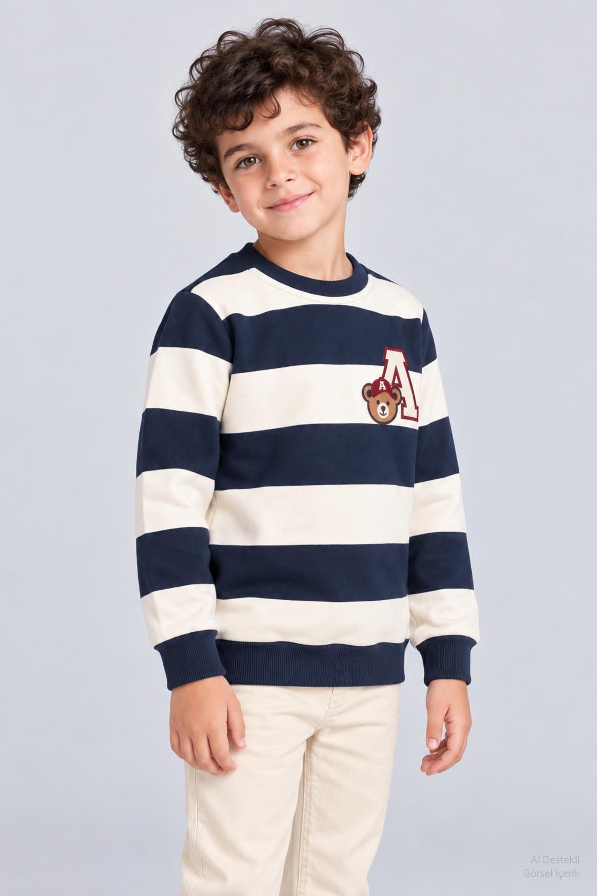 Erkek Çocuk 2'li Baskı ve Nakış Detaylı Kışlık Sweatshirt