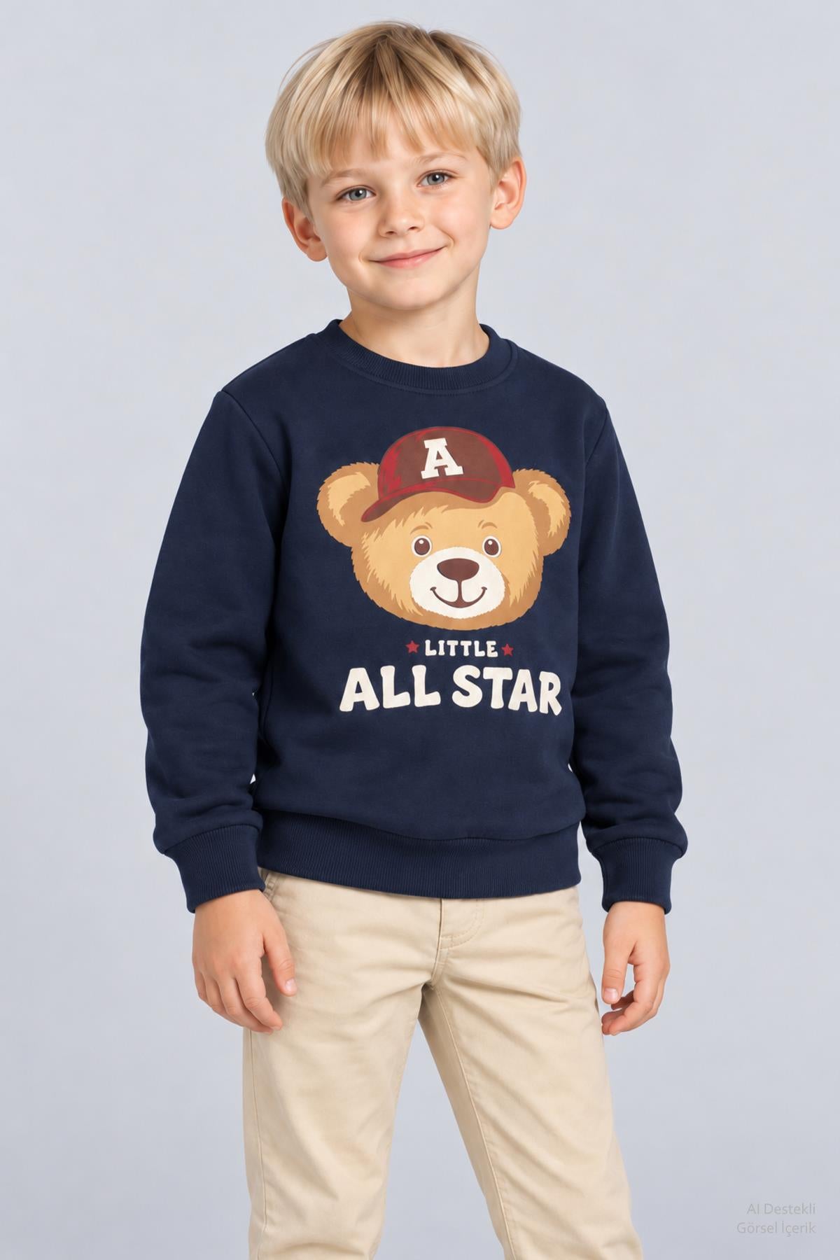 Erkek Çocuk 2'li Baskı ve Nakış Detaylı Kışlık Sweatshirt