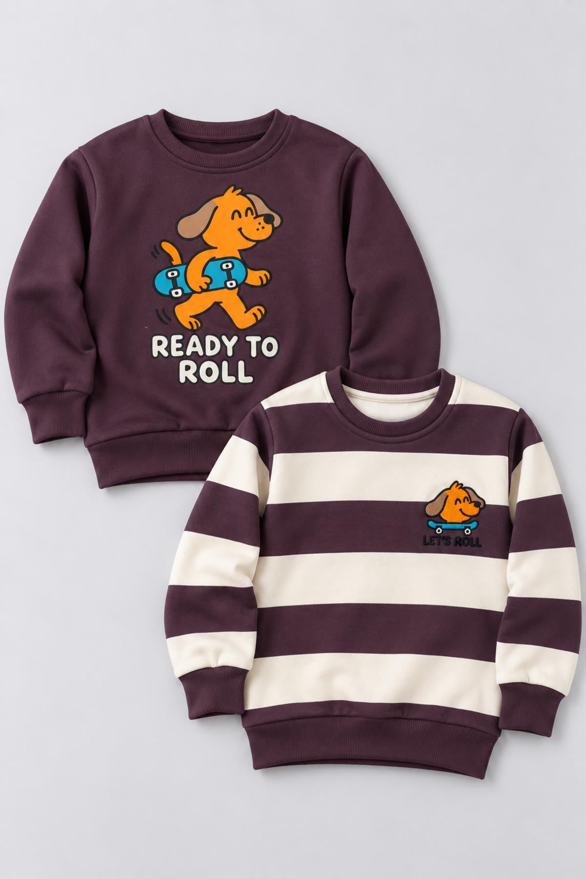 Erkek Çocuk 2'li Baskı ve Nakış Detaylı Kışlık Sweatshirt