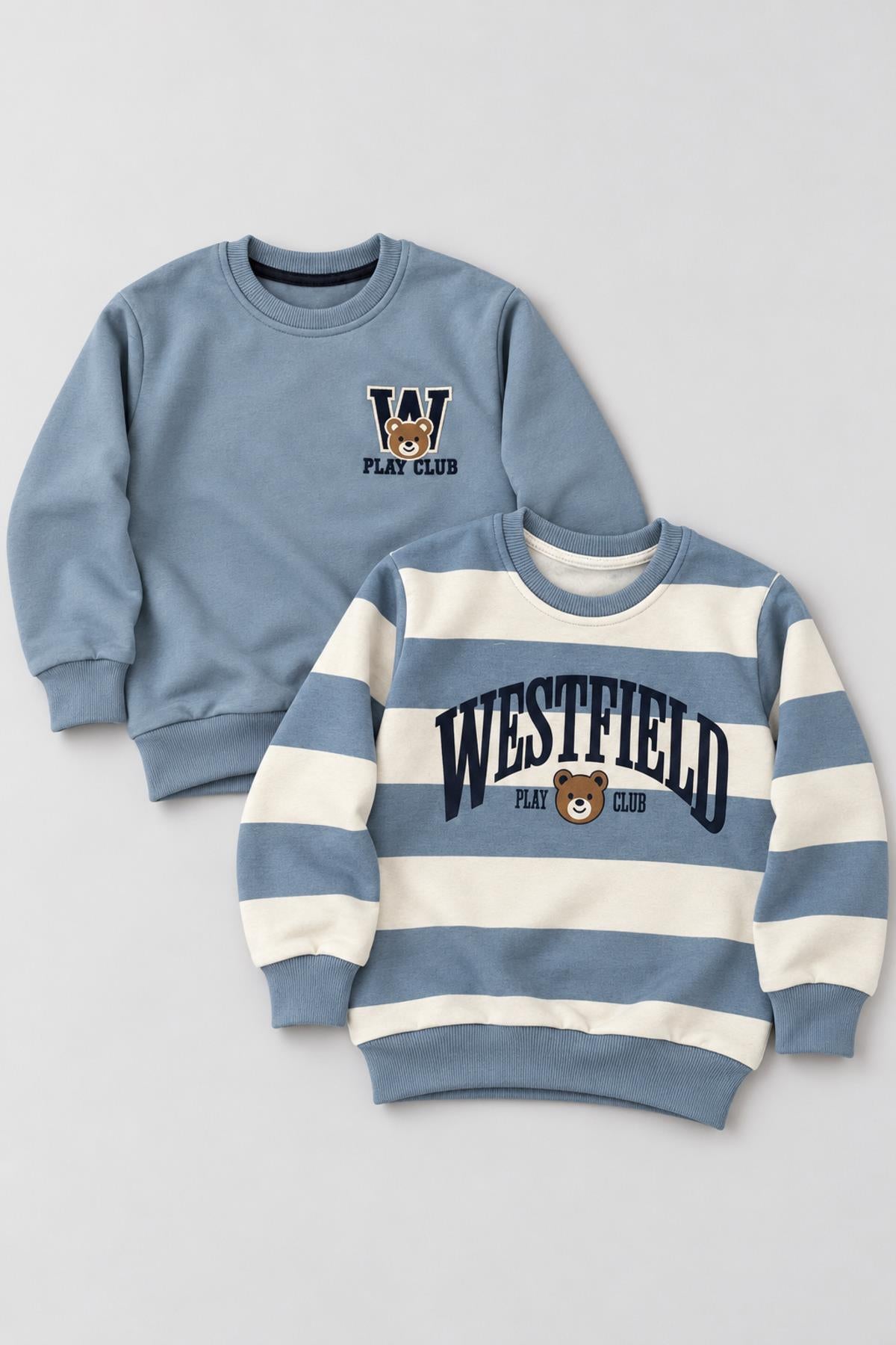 Erkek Çocuk 2'li Baskı ve Nakış Detaylı Kışlık Sweatshirt