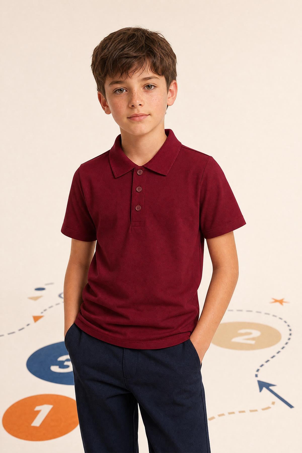 Unisex Çocuk 2’li Polo Yaka Kısa Kollu Okul Tişörtü