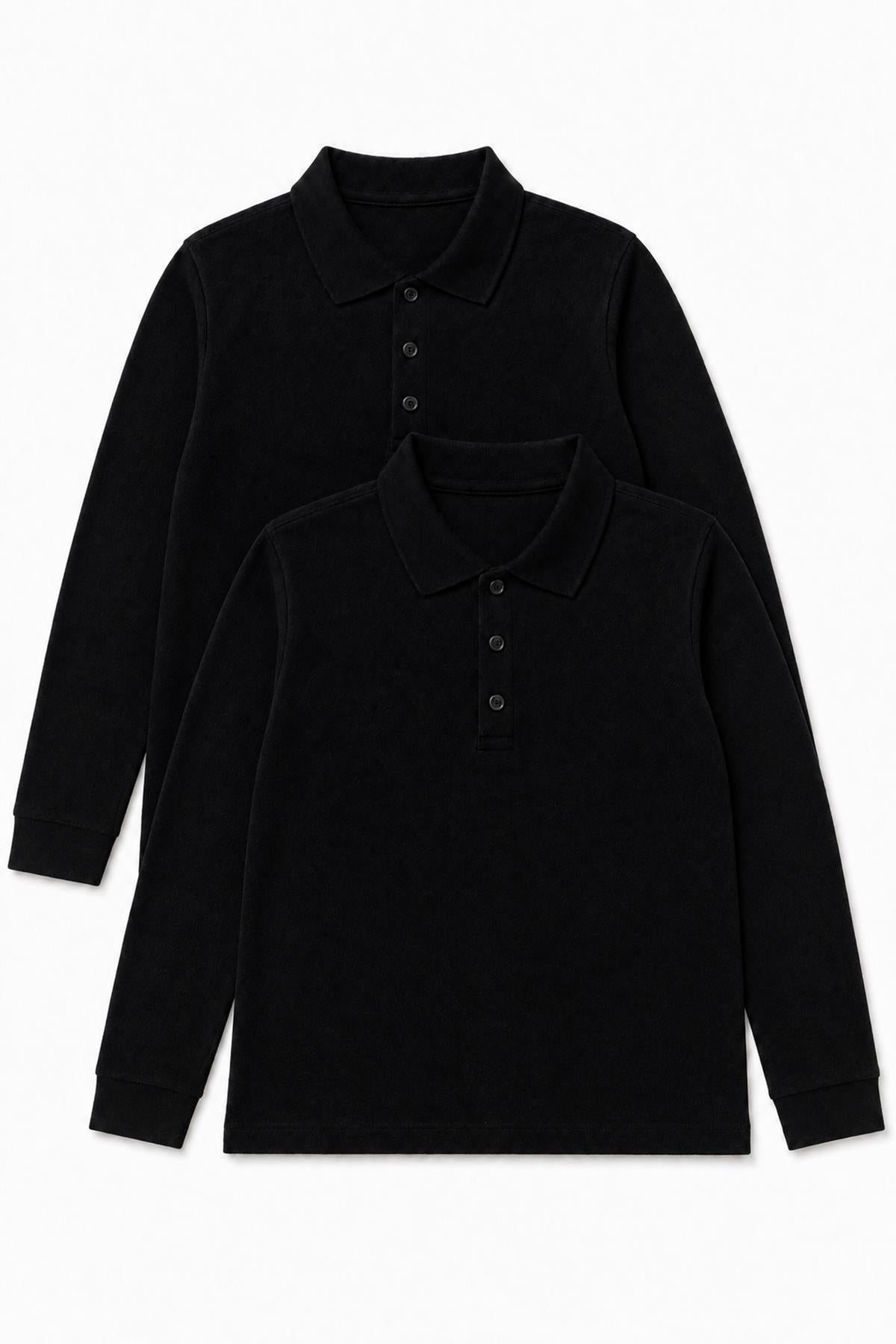 Unisex Çocuk 2'li Uzun Kollu Polo Yaka Okul Tişörtü
